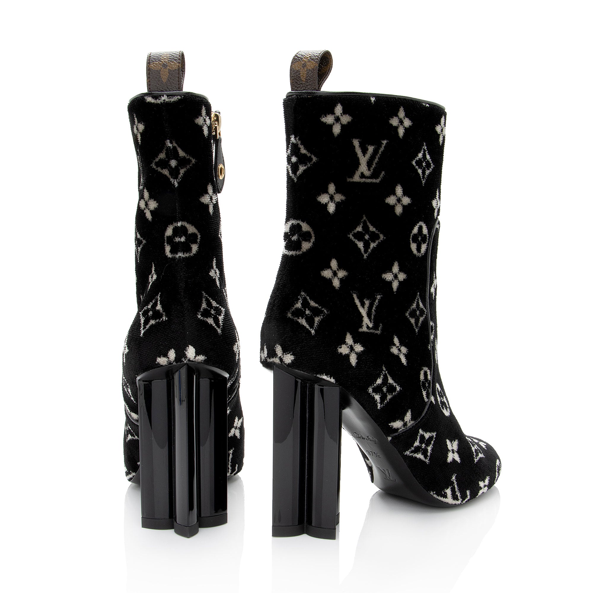 Louis Vuitton Monogram Velvet Silhouette Ankle Boots - Size 7.5 / 37.5 (SHF-1ZO3Ii)