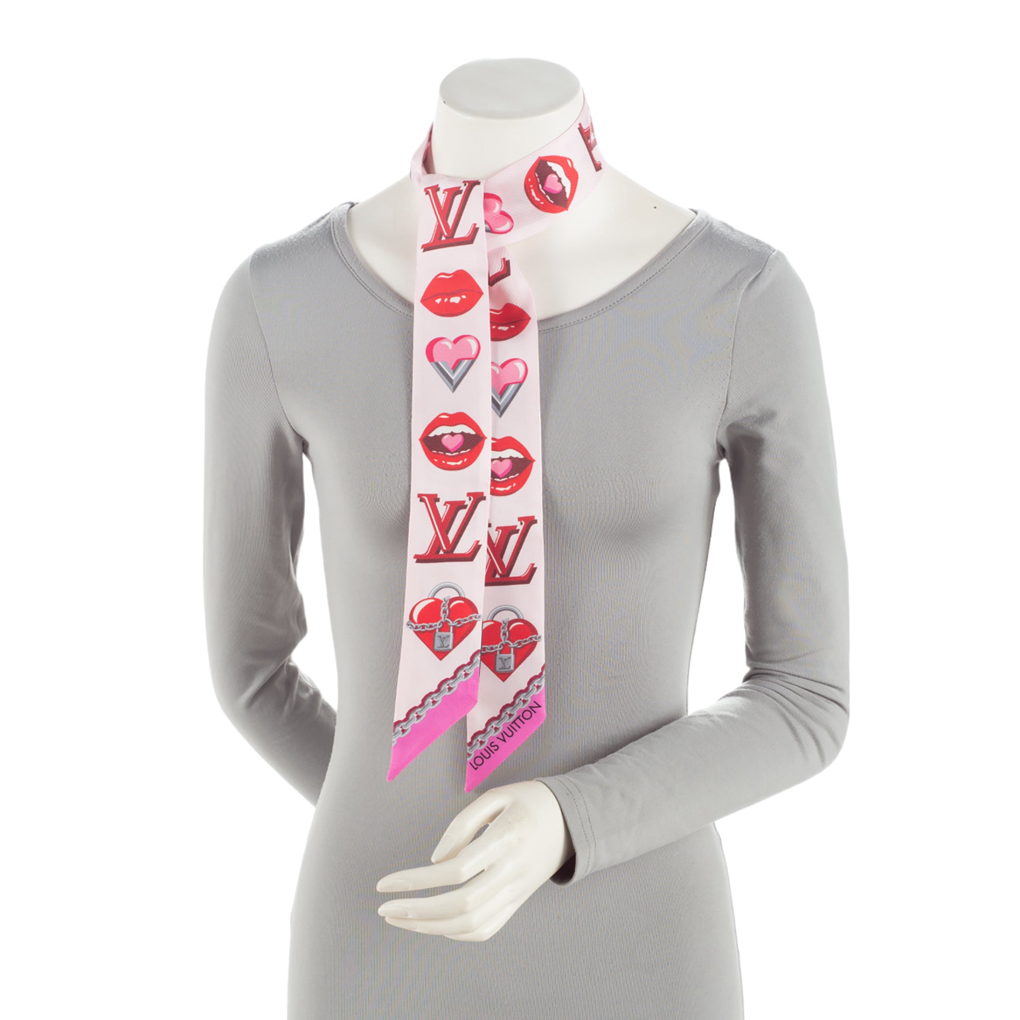 Louis Vuitton Silk Lucky Monogram Rose Pop BB Bandeau Scarf (SHF-LESBPh)