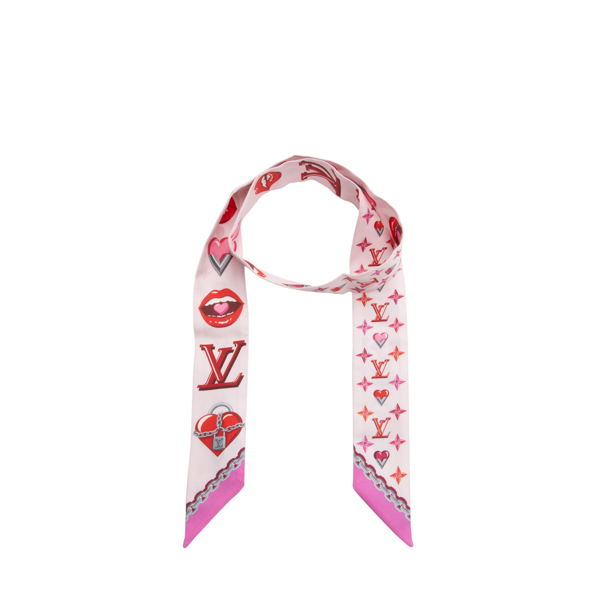 Louis Vuitton Silk Lucky Monogram Rose Pop BB Bandeau Scarf (SHF-LESBPh)