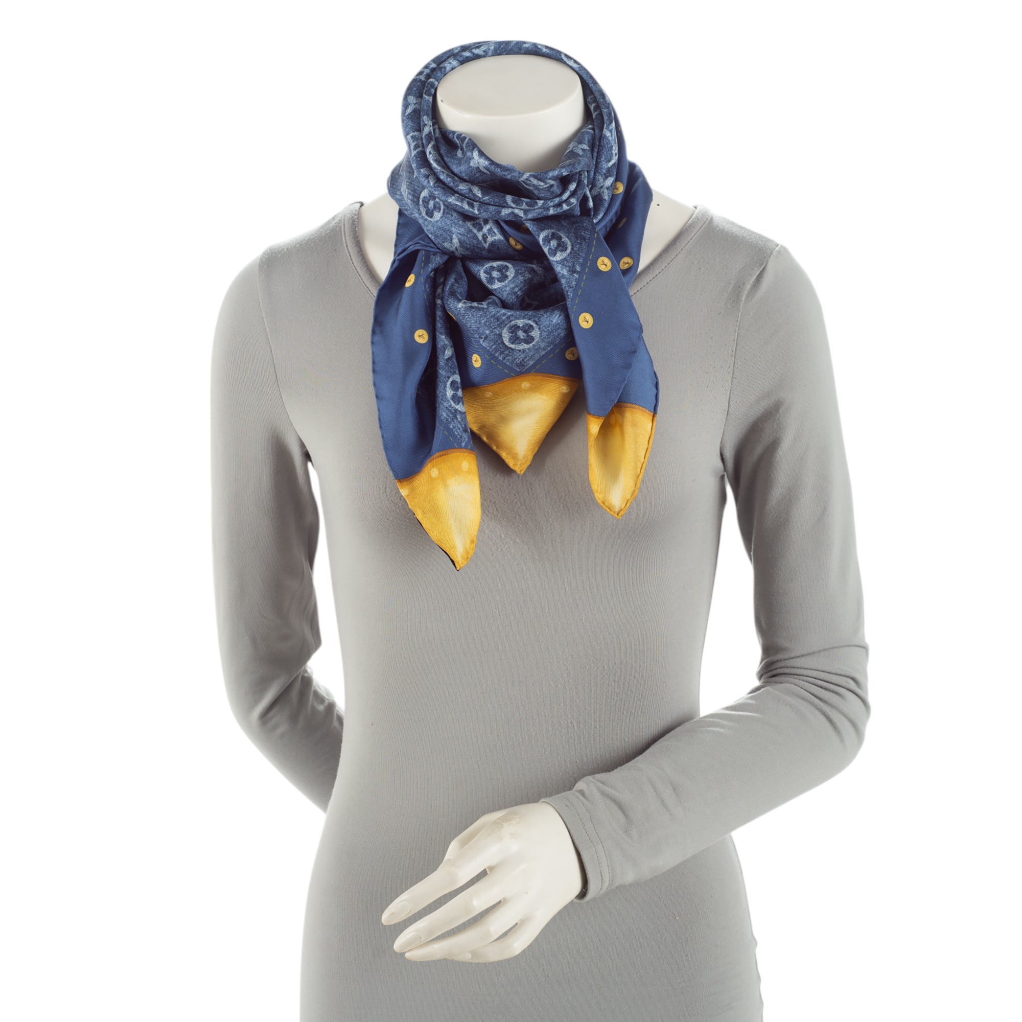 Louis Vuitton Silk Monogram Denim Bandana 90cm Scarf (SHF-3WyzcD)