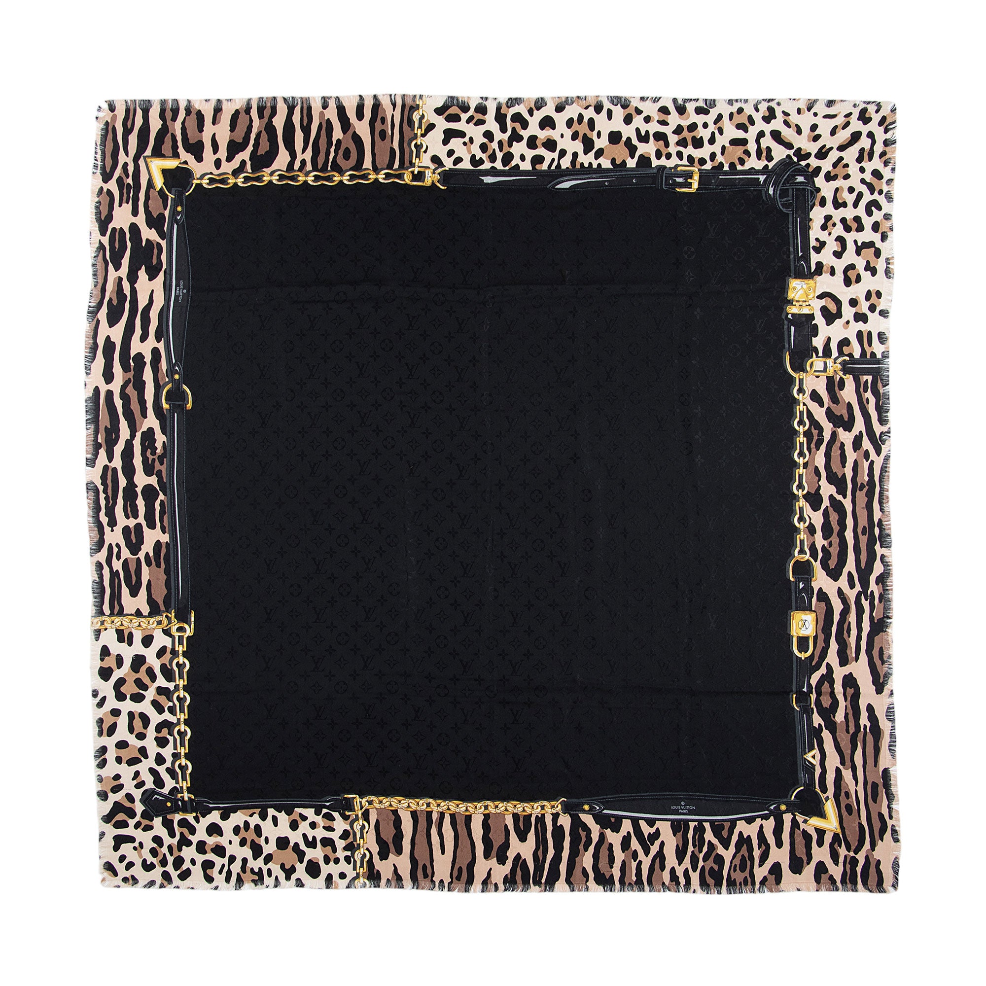 Louis Vuitton Silk Wool Leopard Monogram 140cm Shawl (SHF-y8QMXZ)