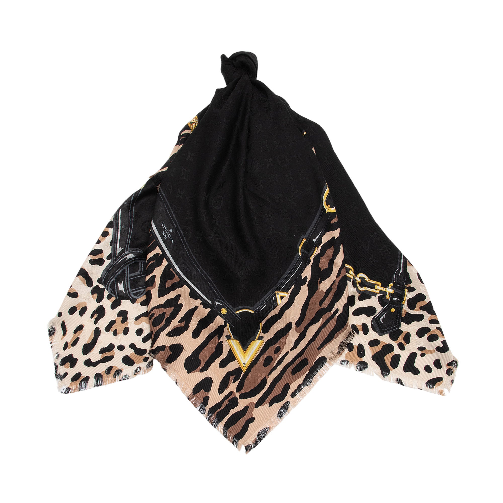 Louis Vuitton Silk Wool Leopard Monogram 140cm Shawl (SHF-y8QMXZ)