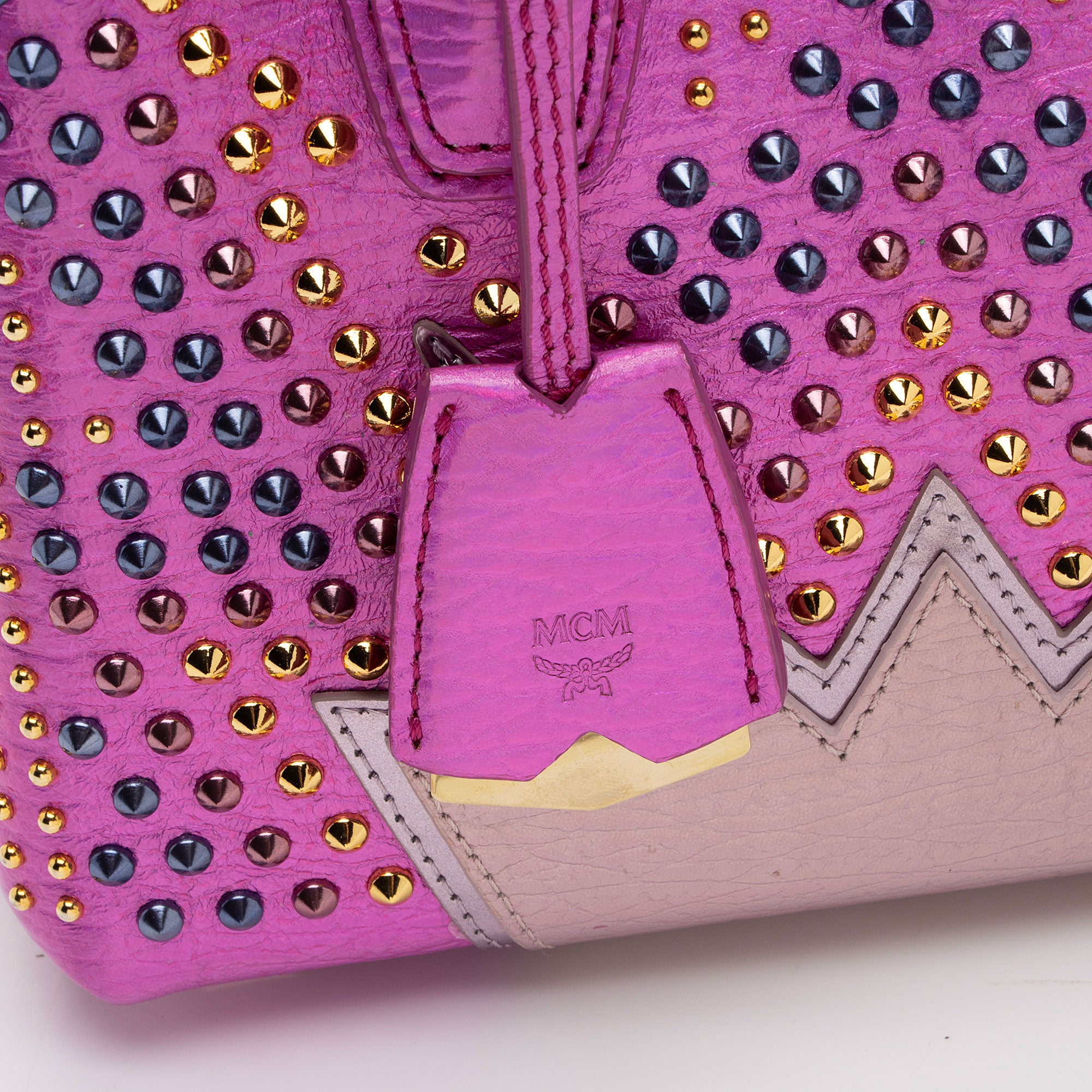 MCM Metallic Leather Cyber Studs Milla Mini Tote