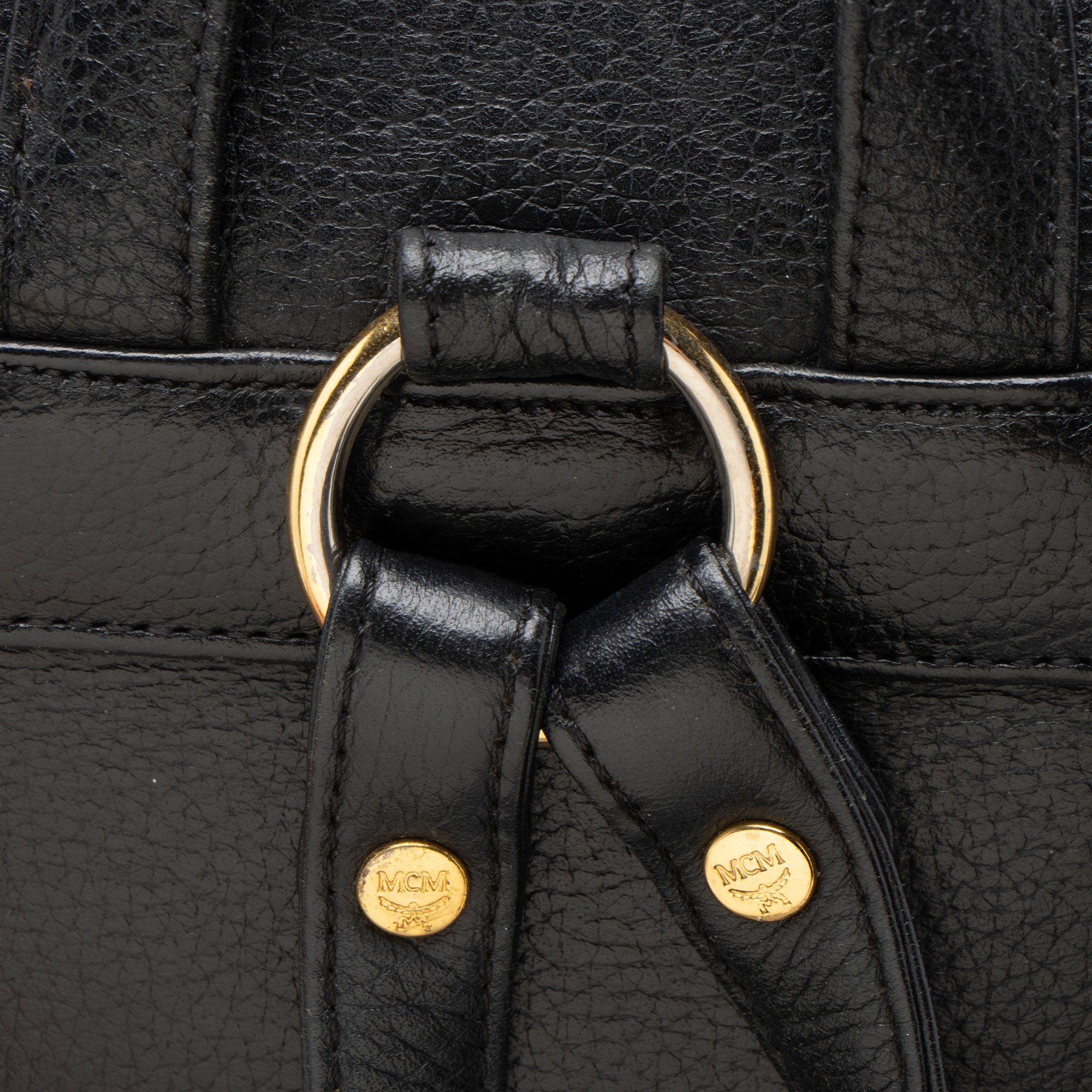 MCM Vintage Leather Logo Charms Drawstring Backpack
