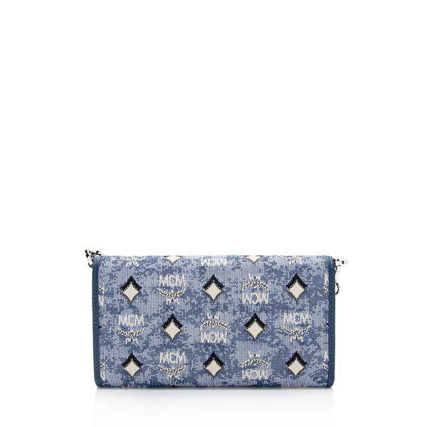 MCM Boston Mini Blue Vintage Jacquard Logo Fabric Satchel Crossbody Handbag