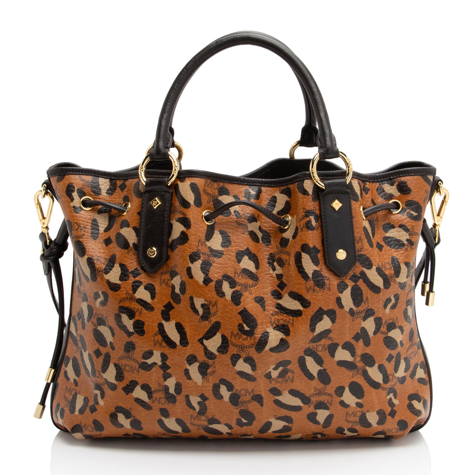 MCM Visetos Leopard Drawstring Large Tote (SHF-uyB0NU)