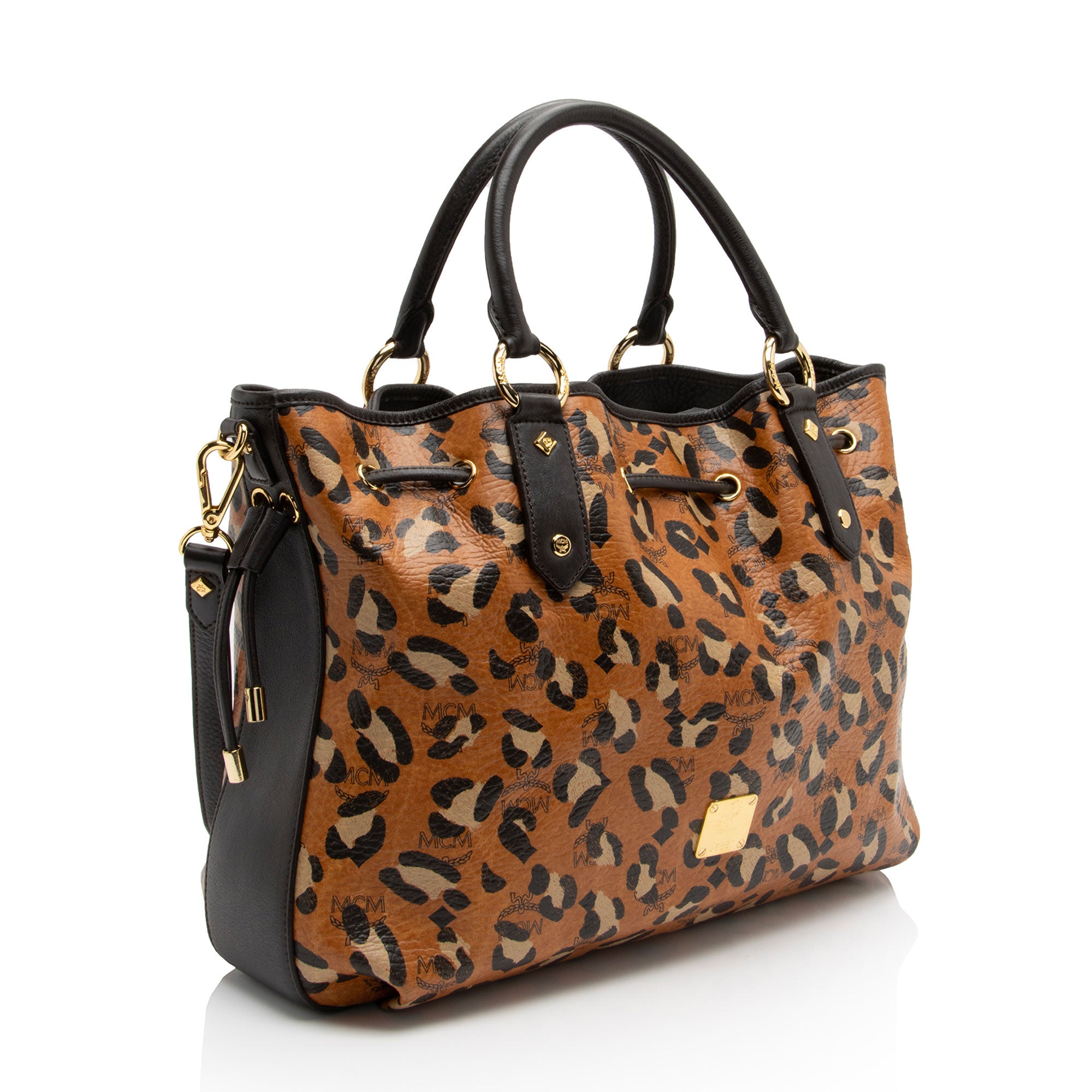 MCM Visetos Leopard Drawstring Large Tote (SHF-uyB0NU)