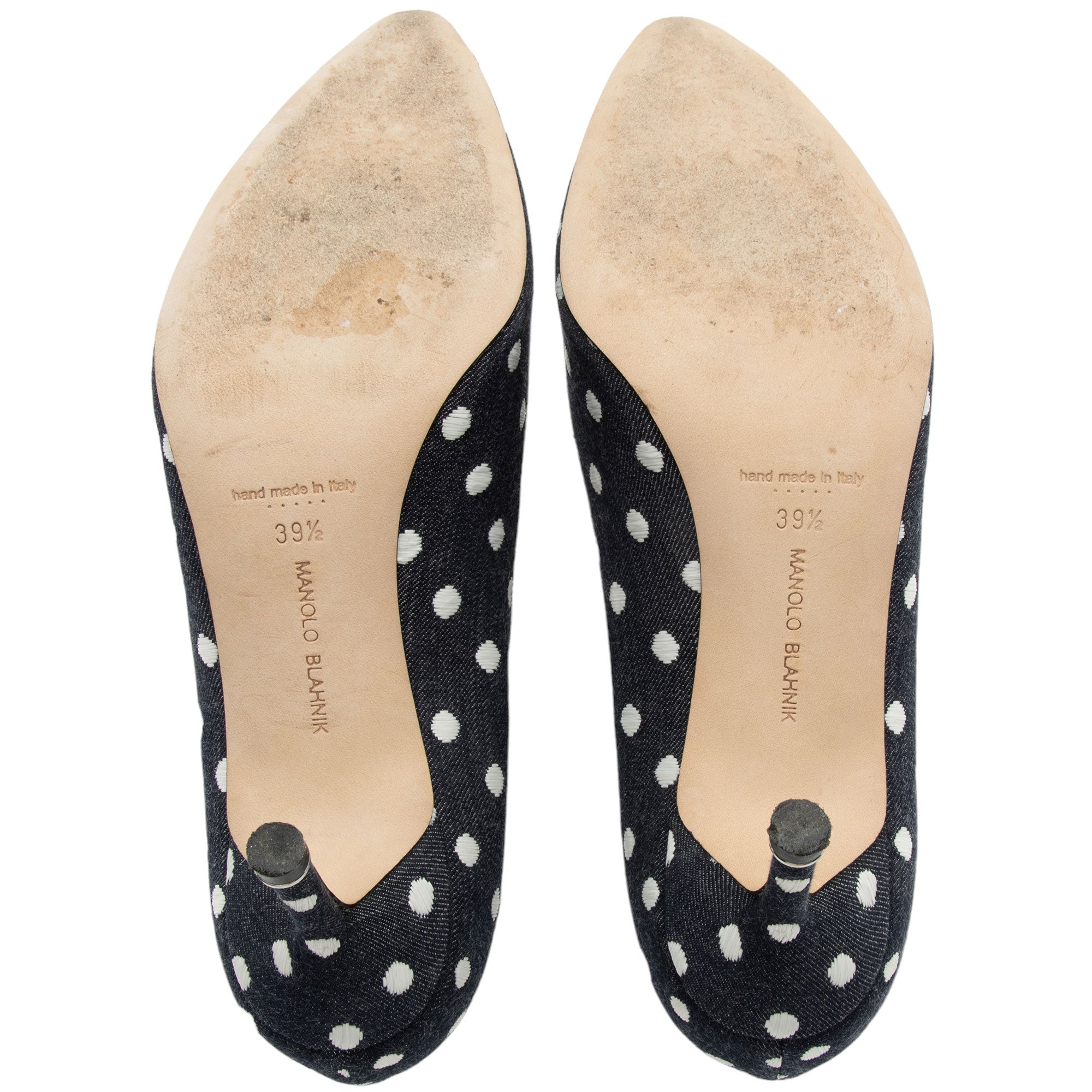 Manolo Blahnik Denim Polka Dot Hangisi Pumps - Size 9.5 / 39.5 (SHF-wFRBoD)