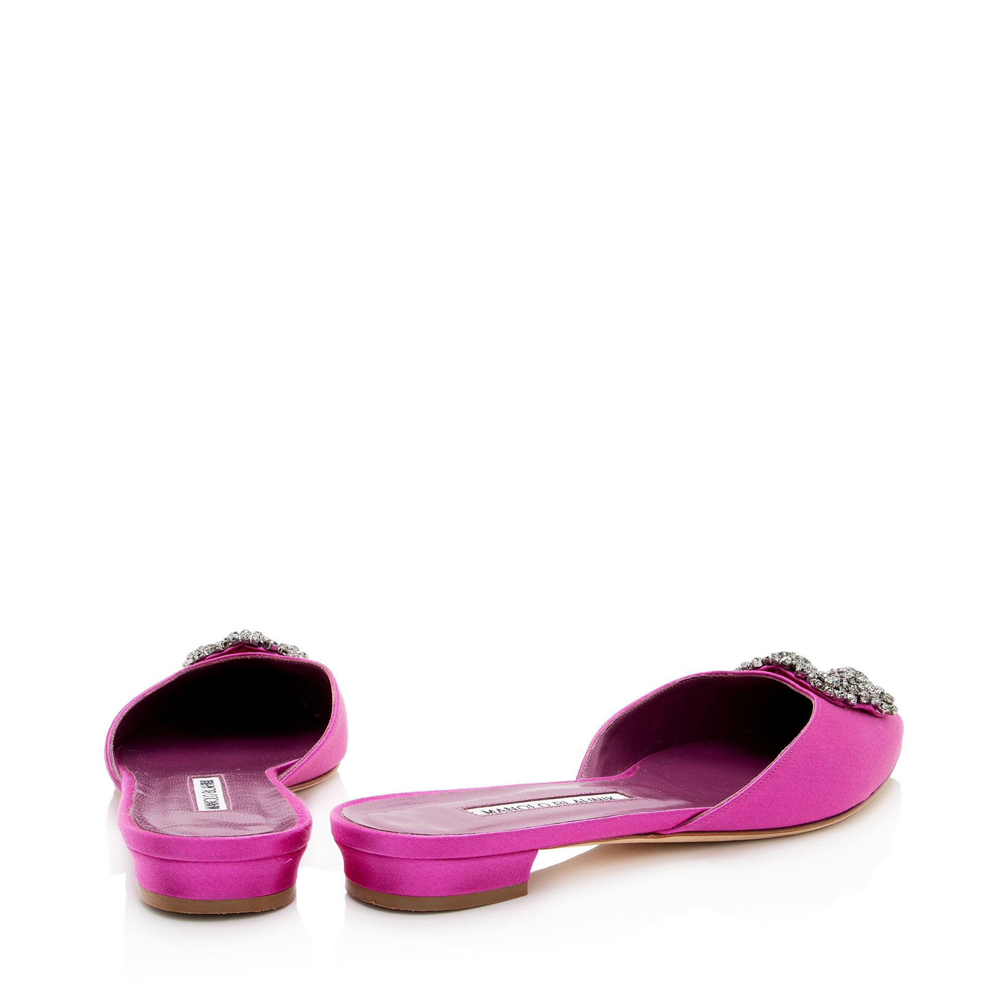 Manolo Blahnik Satin Crystal Hangisi Mules - Size 7.5 / 37.5