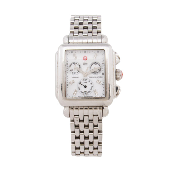 Michele Stainless Steel Diamond Deco Chronograph Watch (SHF-g0o9if)