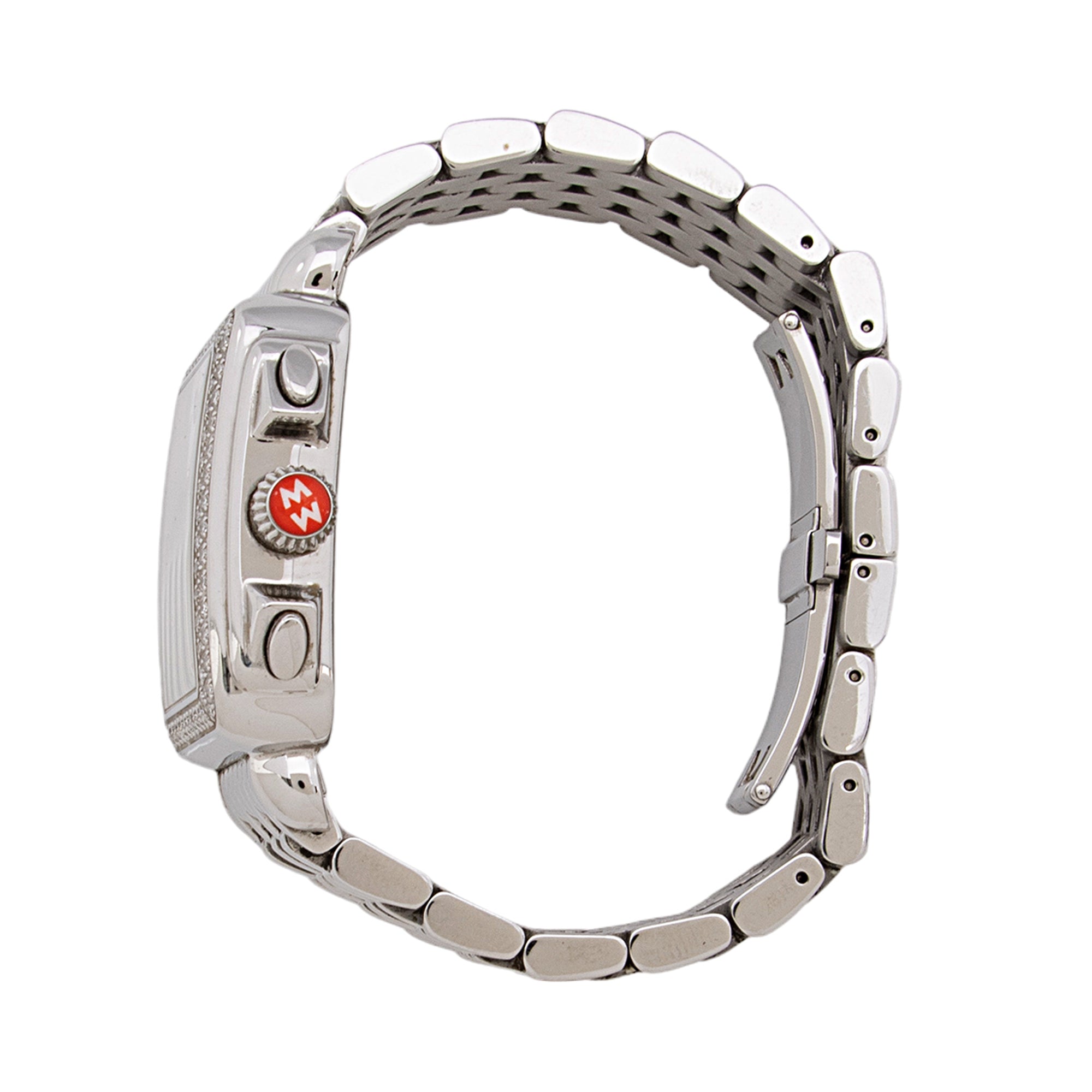 Michele Stainless Steel Diamond Mother of Pearl Deco Chronograph Watch (SHF-FDLv6Y)