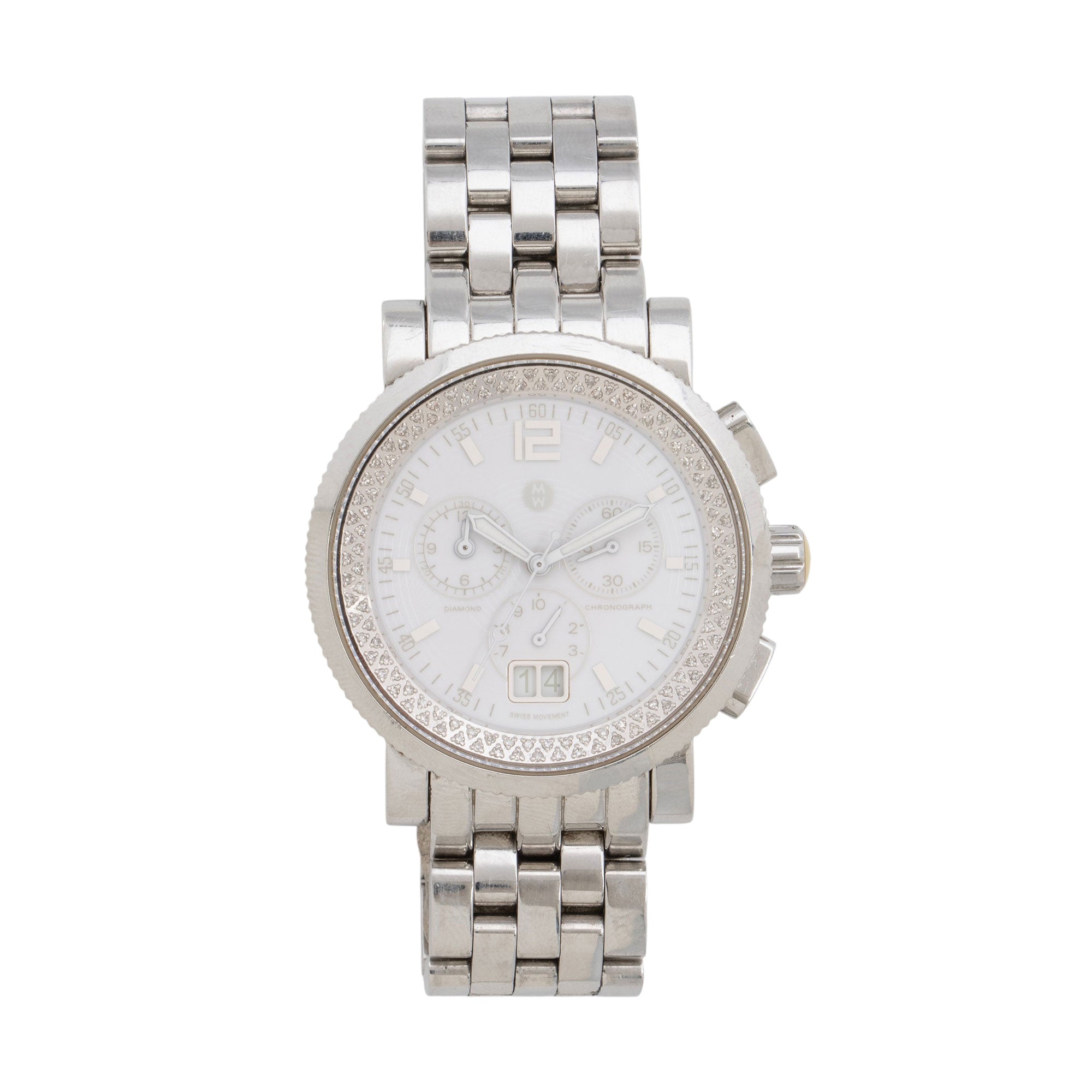 Michele Stainless Steel Diamond Sport Sail Blanc Chronograph Watch