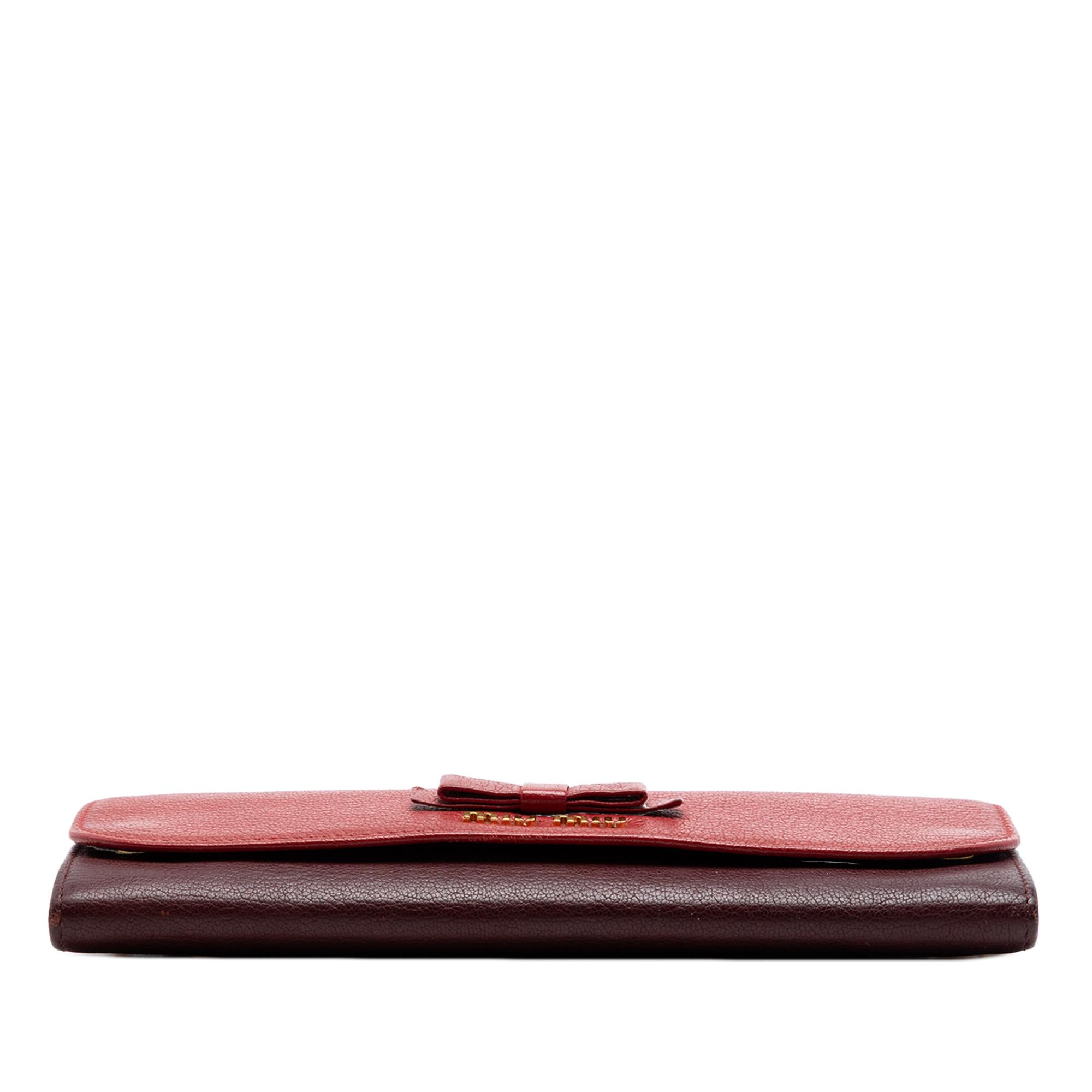 Miu Miu Bicolor Goatskin Madras Bow Wallet on Chain