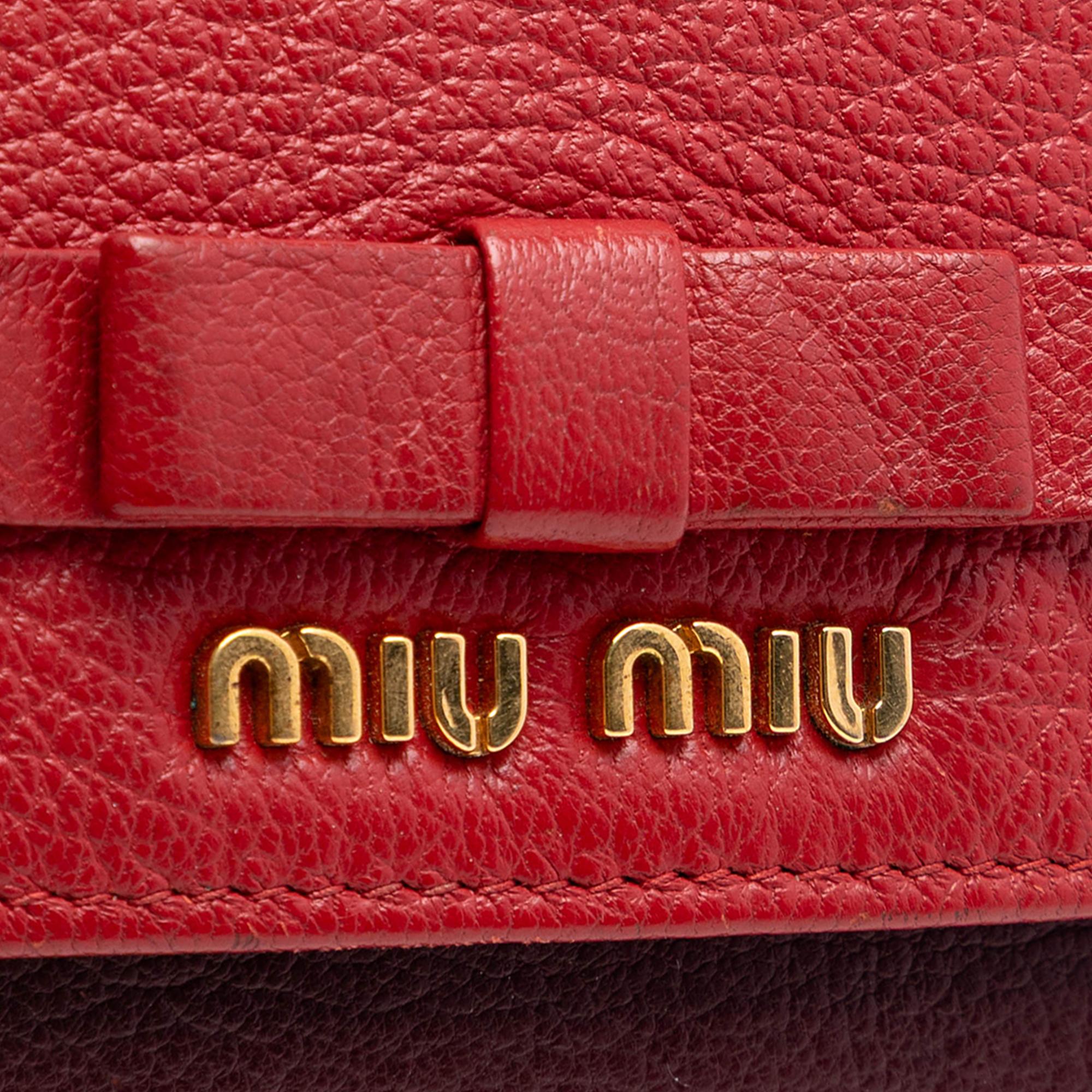 Miu Miu Bicolor Goatskin Madras Bow Wallet on Chain