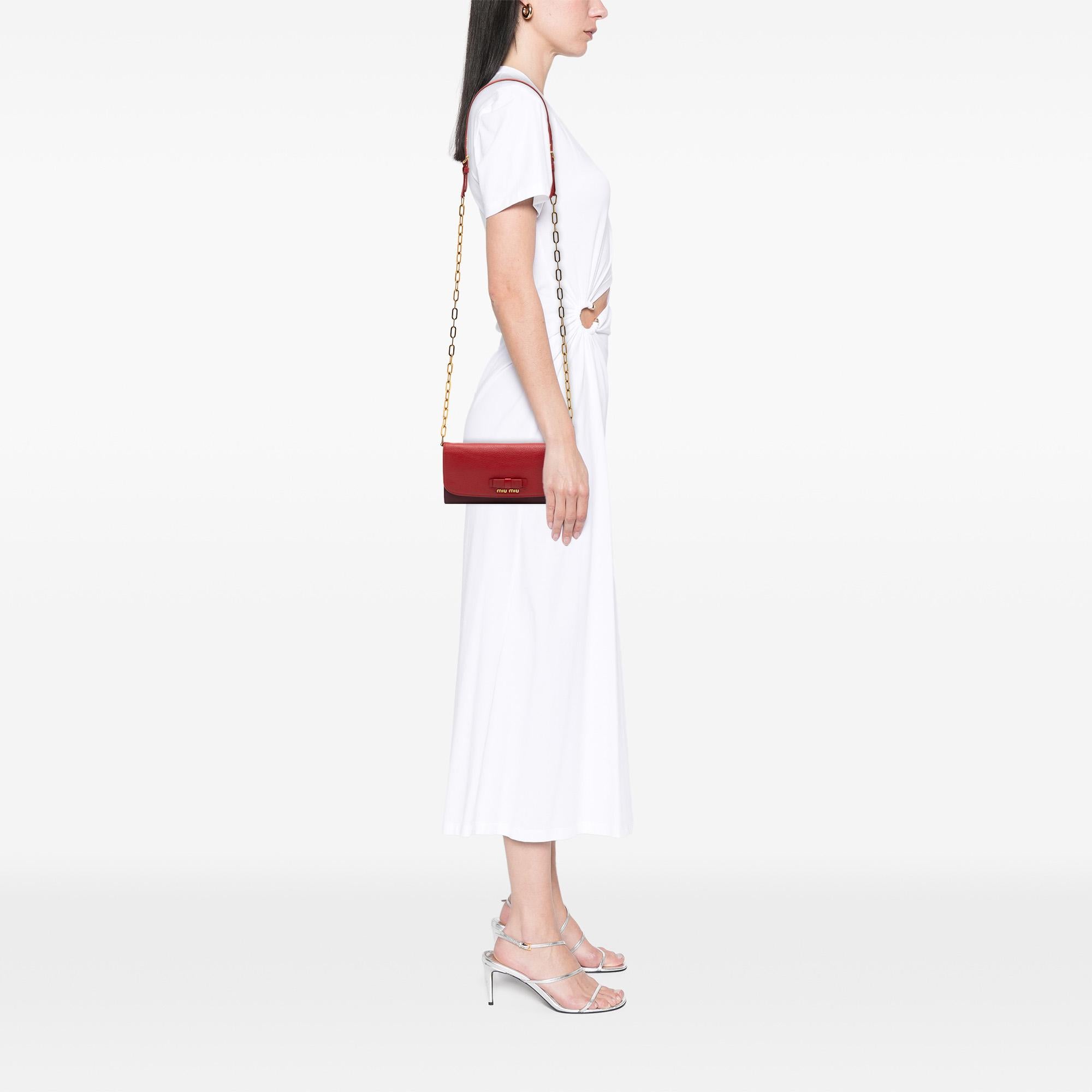 Miu Miu Bicolor Goatskin Madras Bow Wallet on Chain