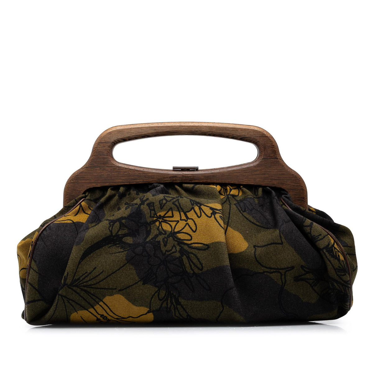 Miu Miu Canvas Camouflage Floral Wood Frame Top Handle Bag