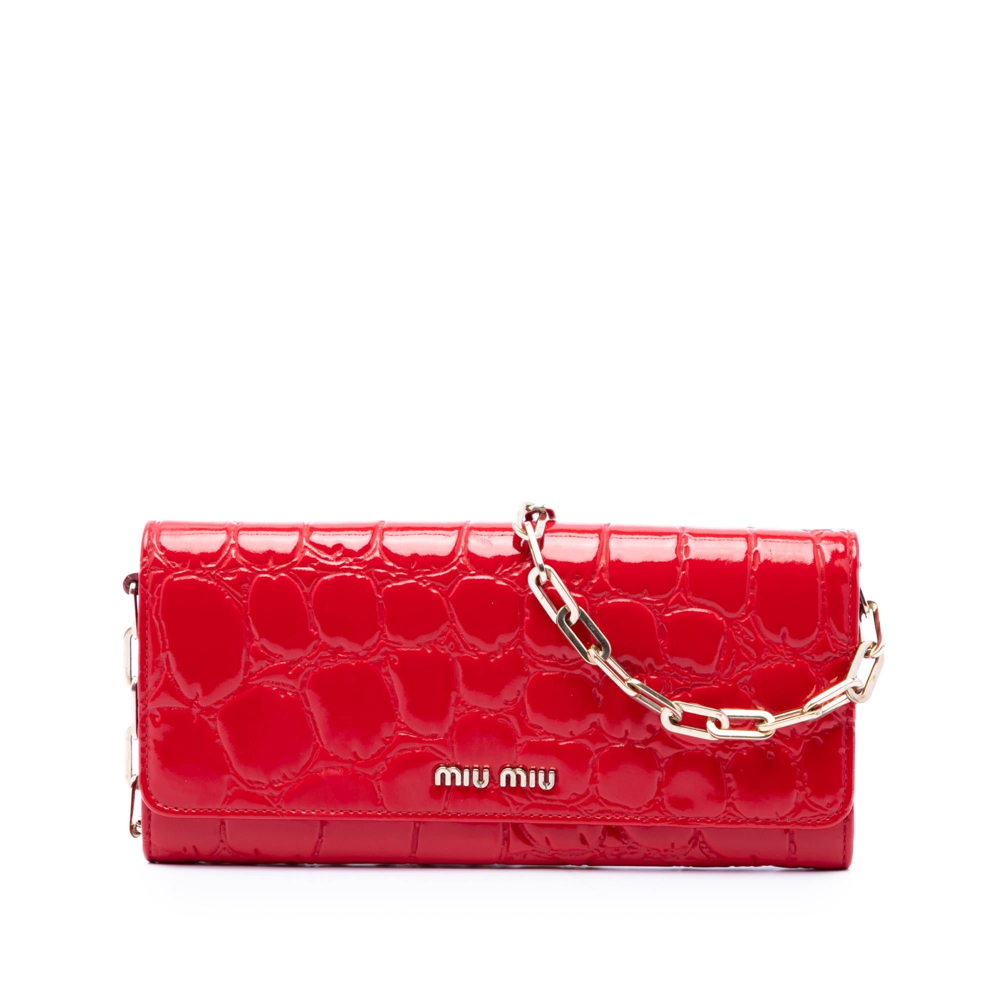 Miu Miu Croc Embossed Patent Wallet On Chain
