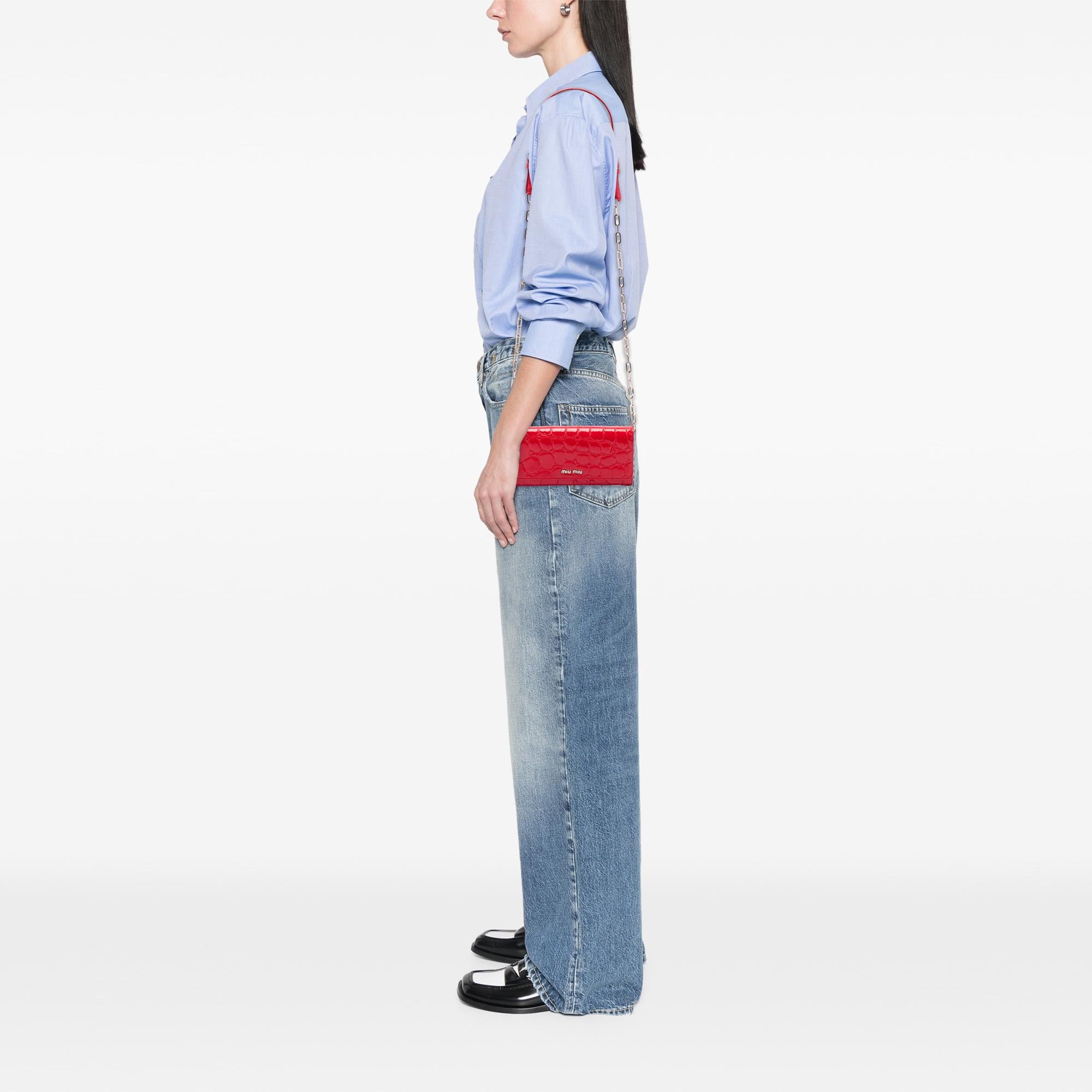 Miu Miu Croc Embossed Patent Wallet On Chain