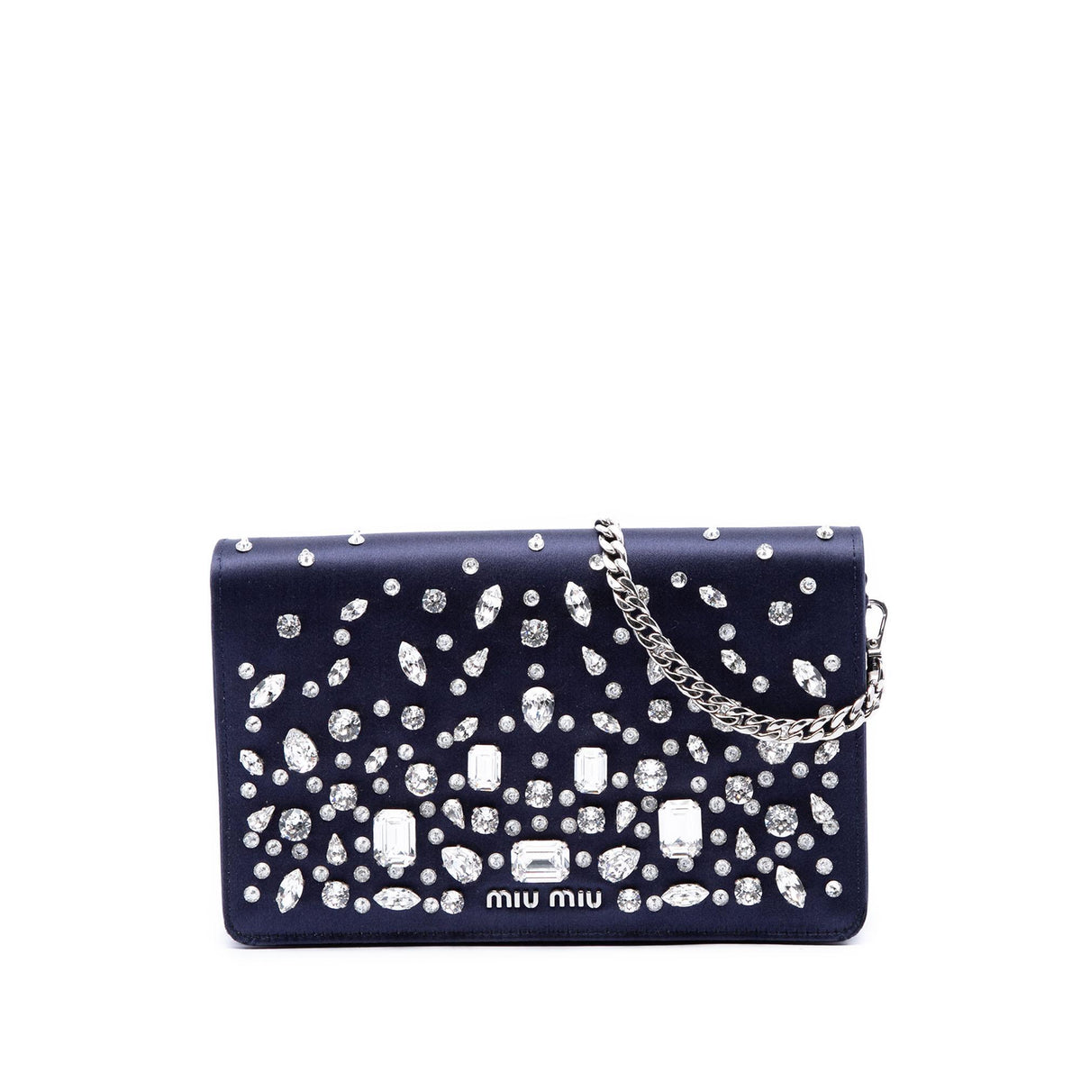 Miu Miu Crystal Embellished Satin Flap Crossbody