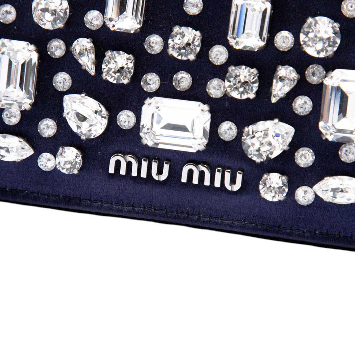 Miu Miu Crystal Embellished Satin Flap Crossbody