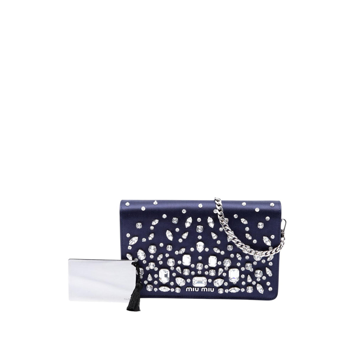 Miu Miu Crystal Embellished Satin Flap Crossbody