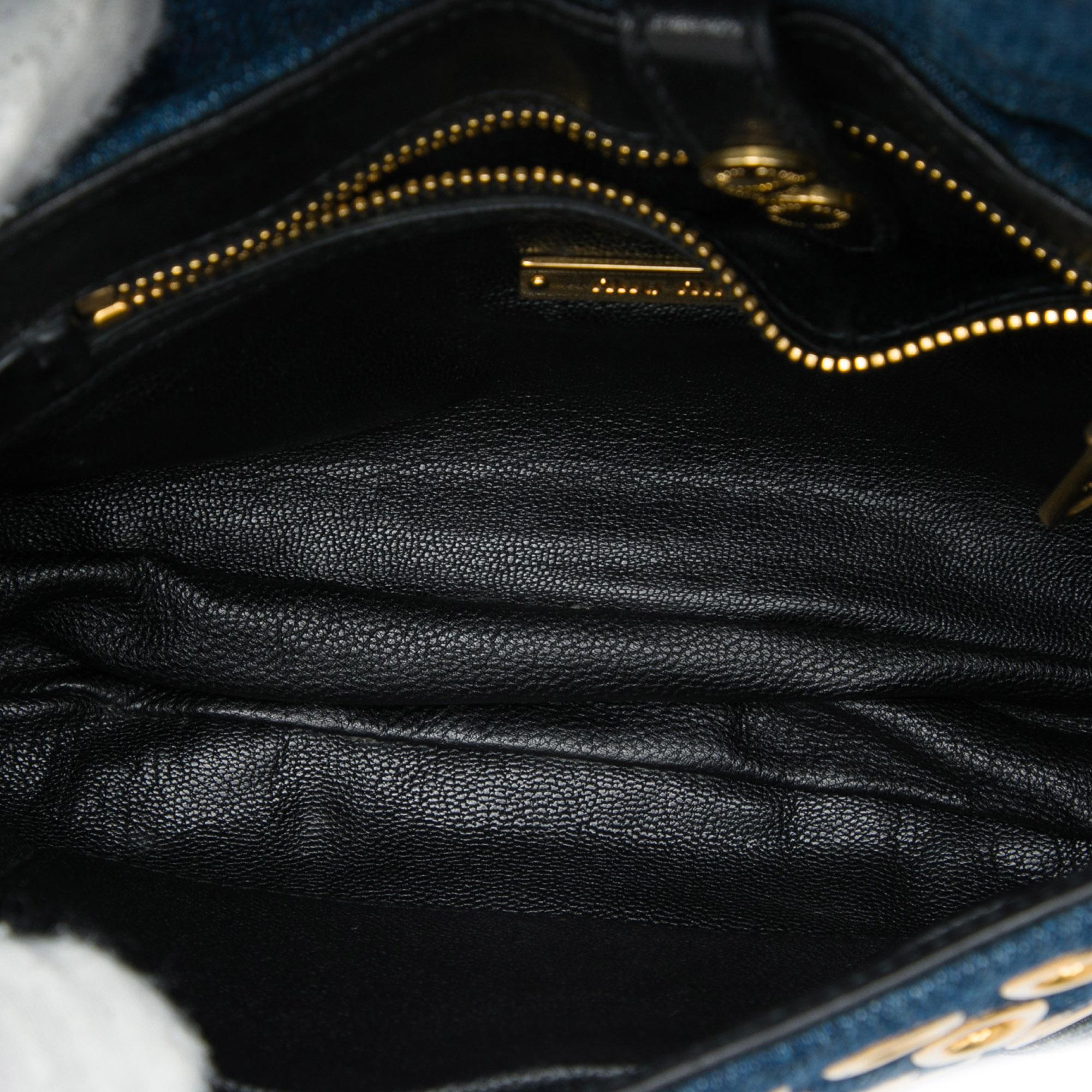 Miu Miu Denim Grommet and Crystal Embellished Biker Crossbody