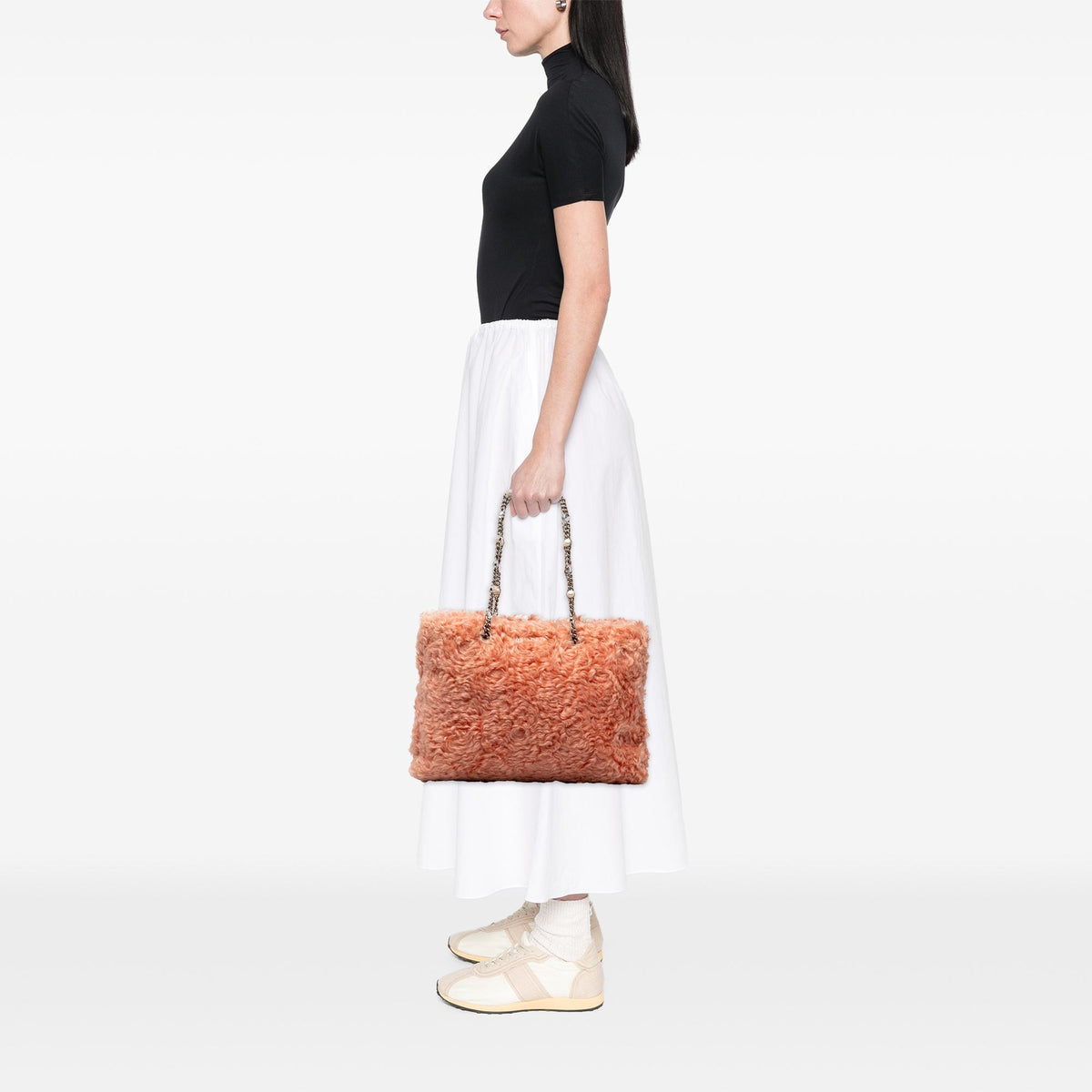Miu Miu Eco Shearling Crystal Chain Tote