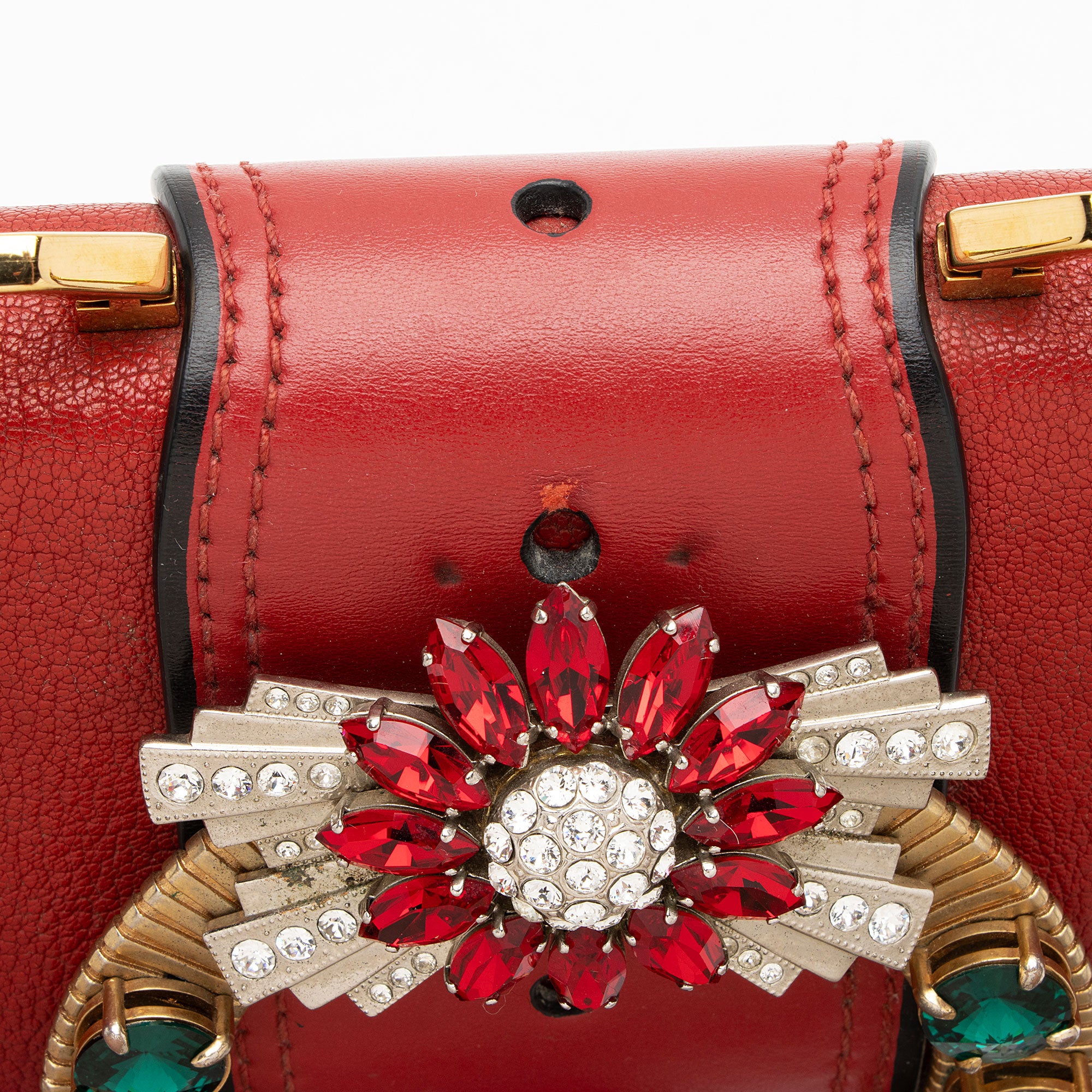 Miu Miu Goatskin Crystal Embellished Madras Shoulder Bag