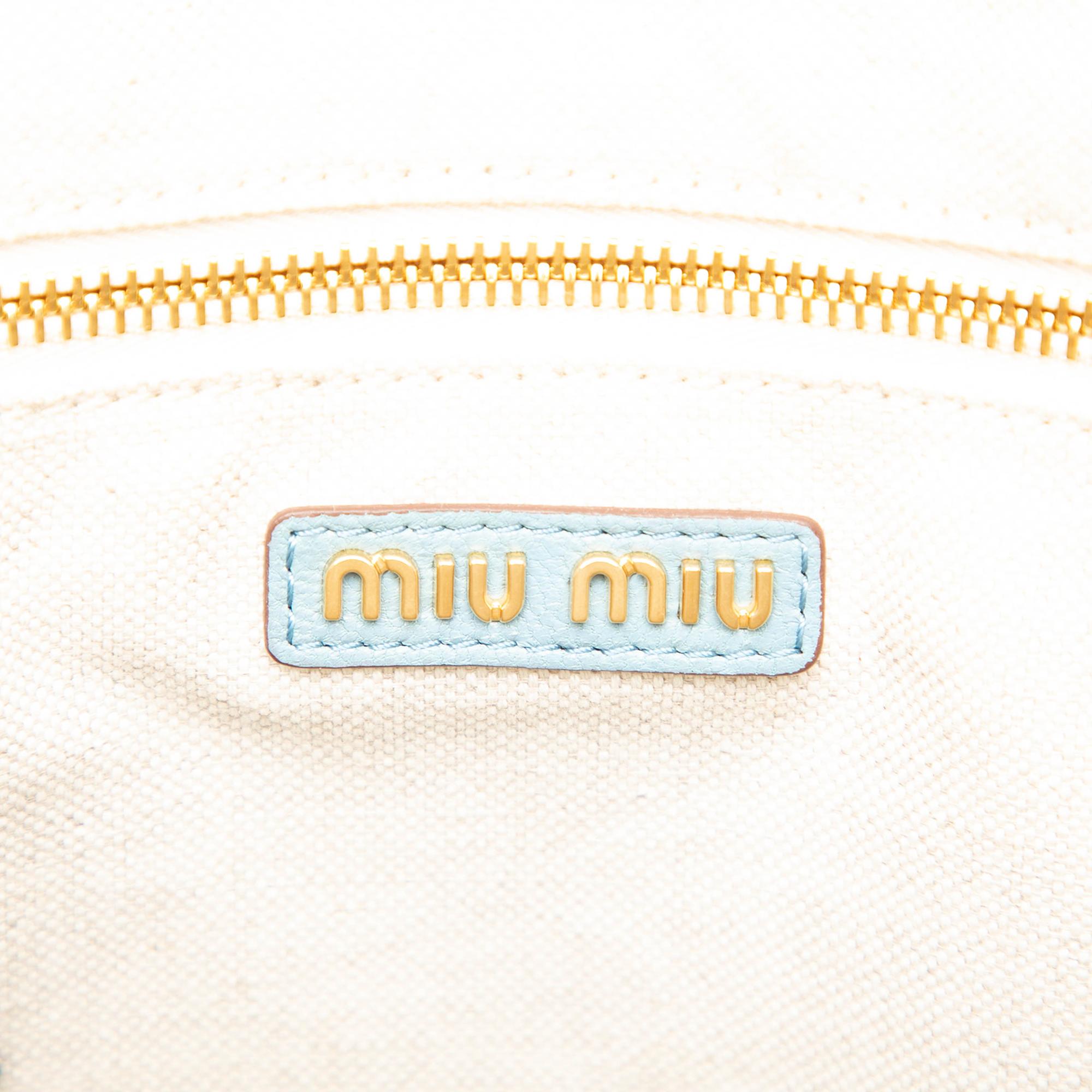 Miu Miu Goatskin Madras Embossed Logo Satchel