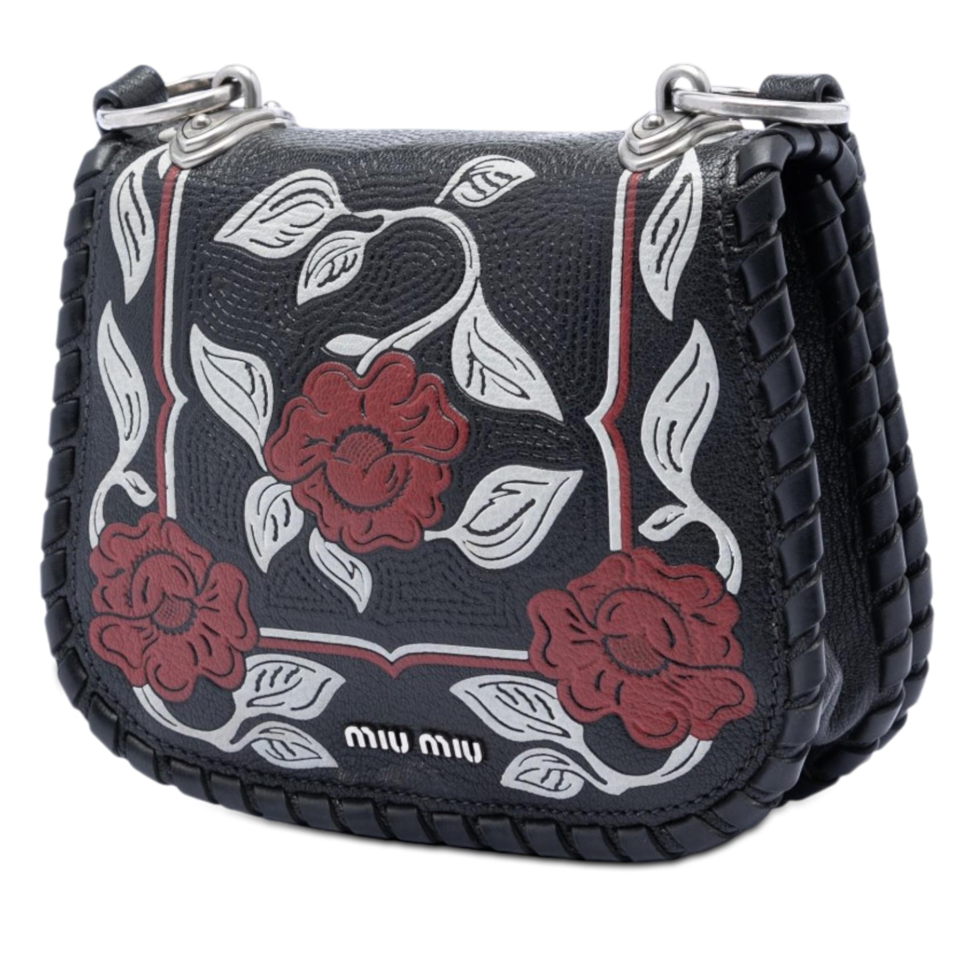 Miu Miu Goatskin Madras Floral Embossed Crossbody