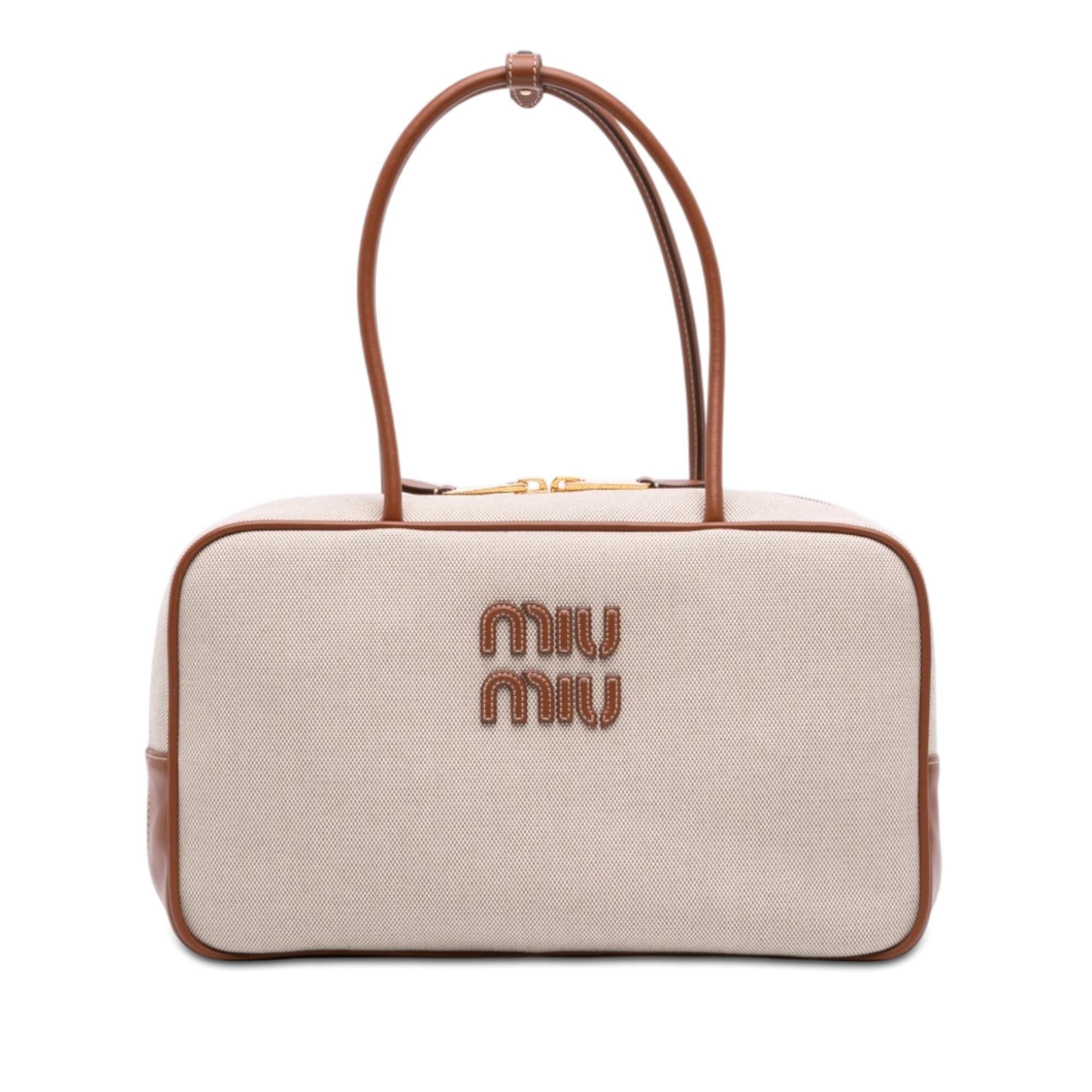 Miu Miu Large Canvas and Leather Logo Beau Handbag