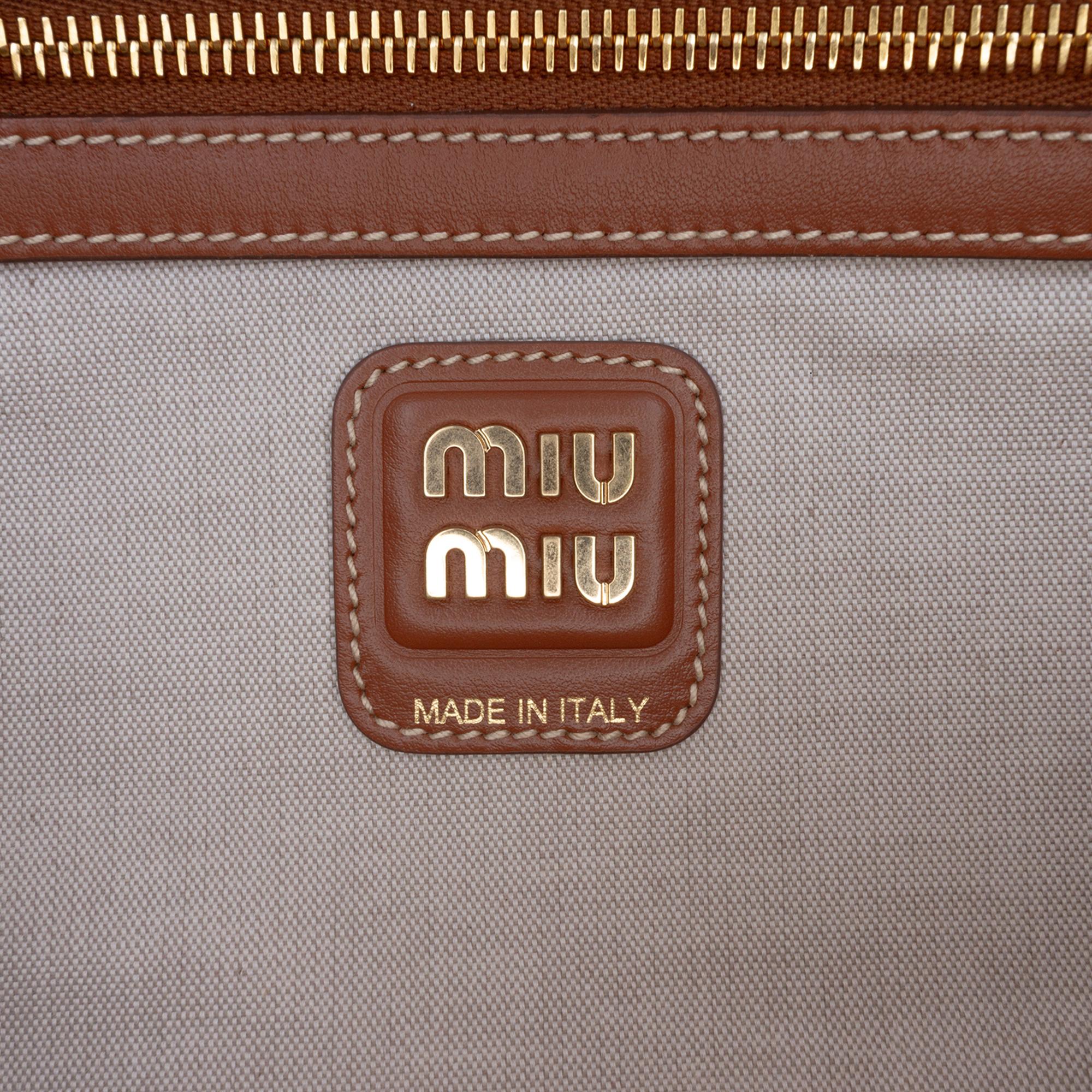 Miu Miu Large Canvas and Leather Logo Beau Handbag