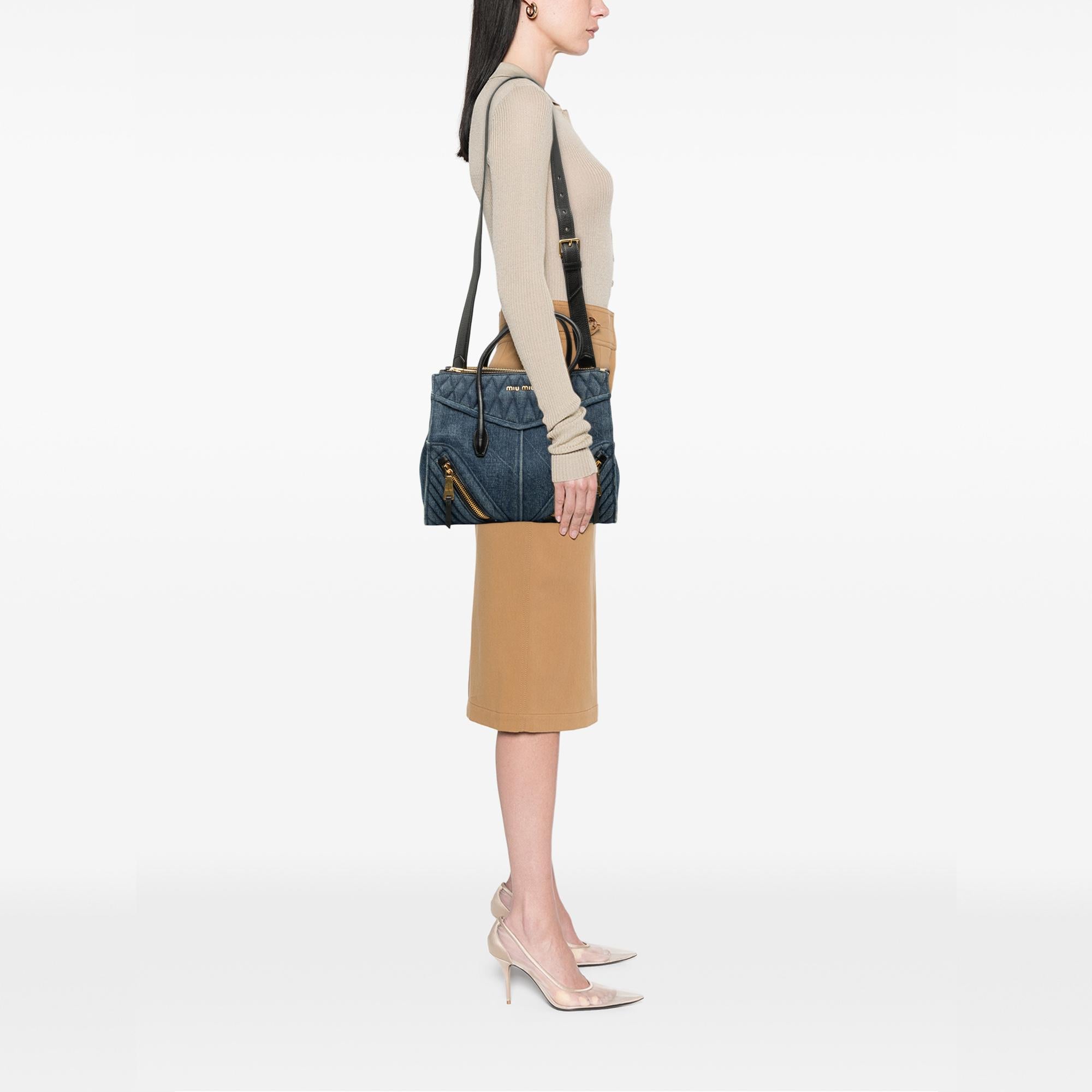 Miu Miu Matelasse Denim Biker Tote
