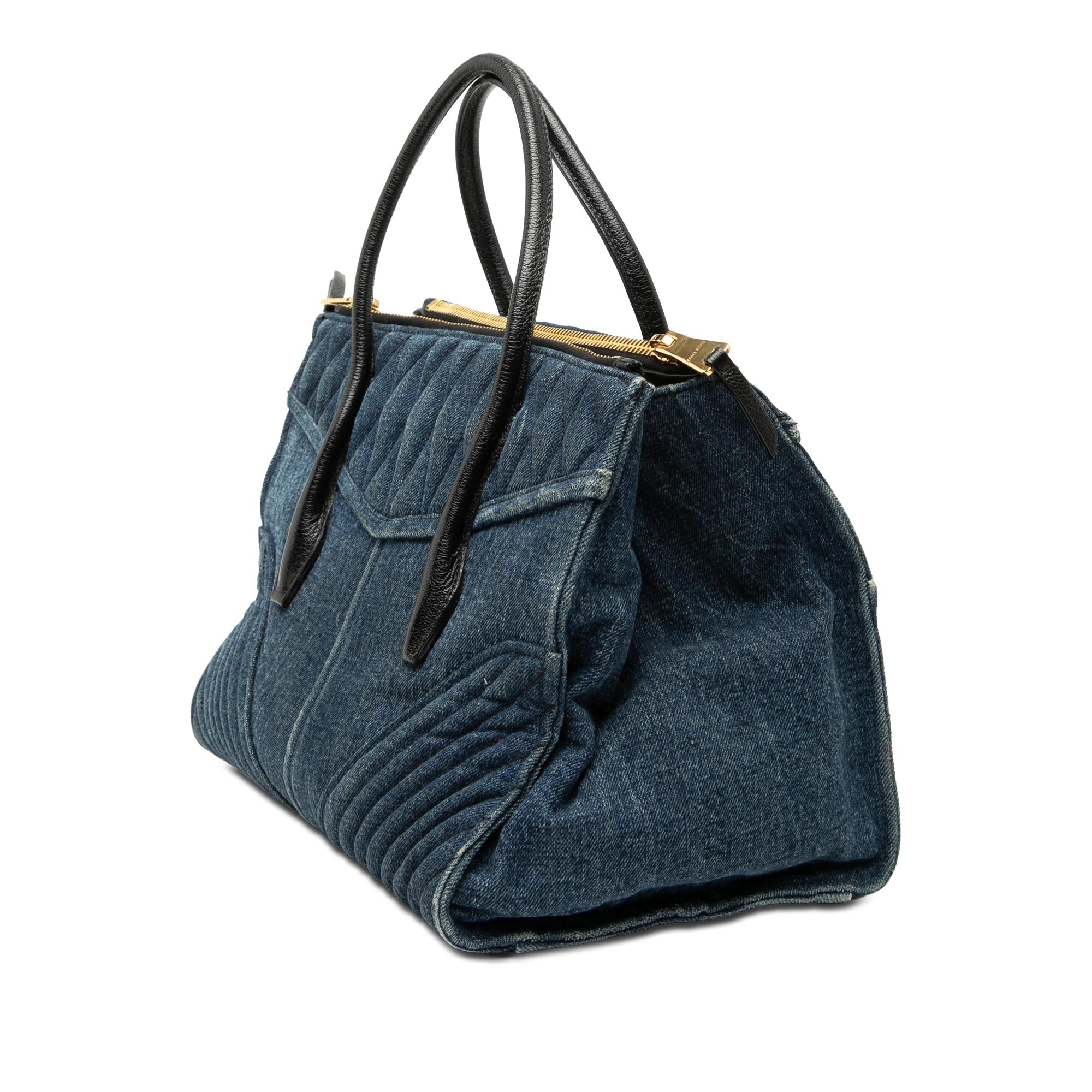 Miu Miu Matelasse Denim Biker Tote