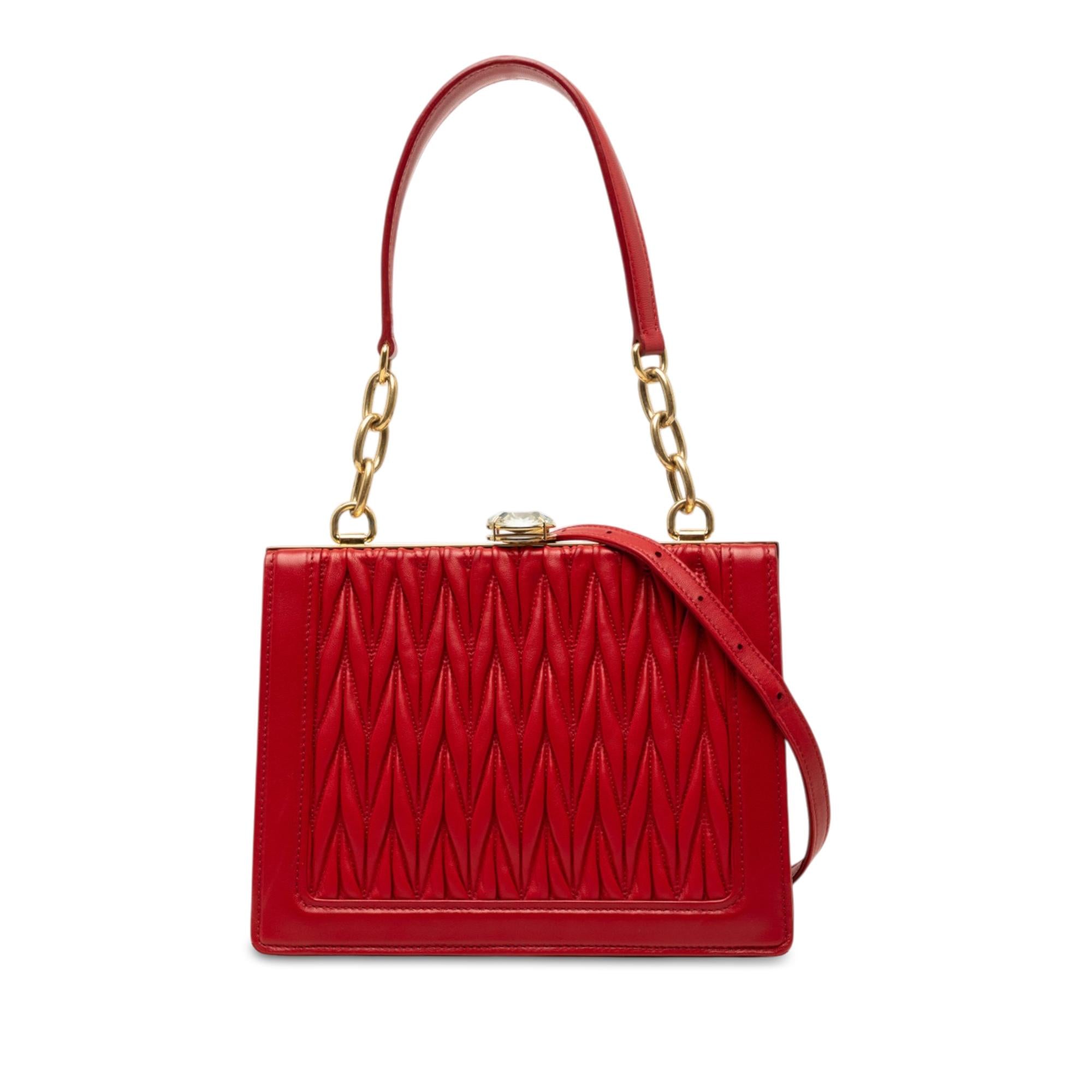 Miu Miu Matelasse Lambskin Kiss Lock Solitaire Satchel