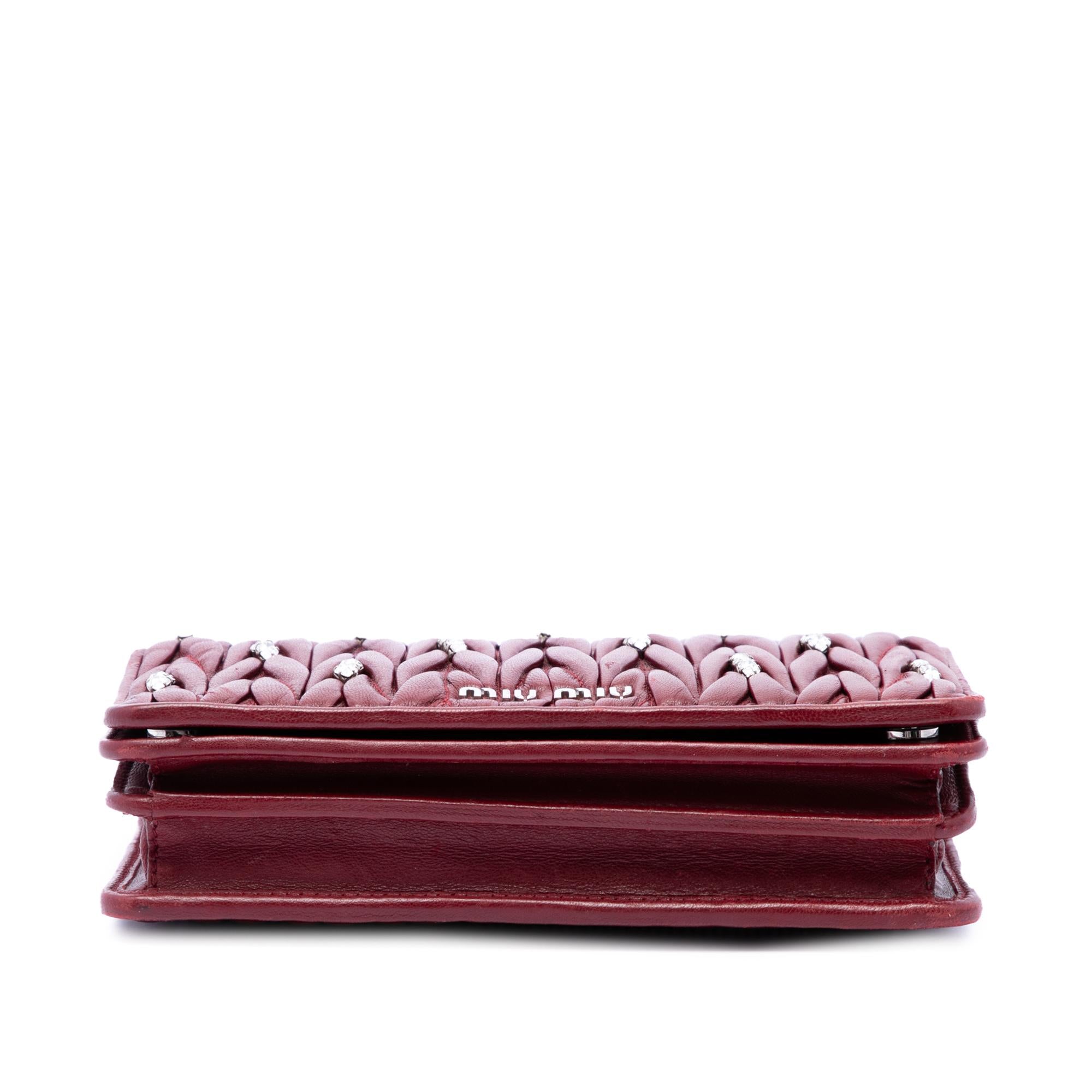 Miu Miu Matelasse Lambskin Strass Embellished Wallet On Chain