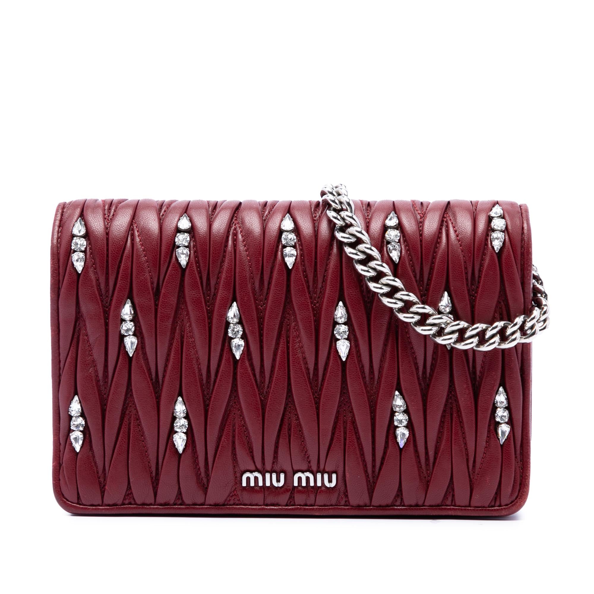Miu Miu Matelasse Lambskin Strass Embellished Wallet On Chain