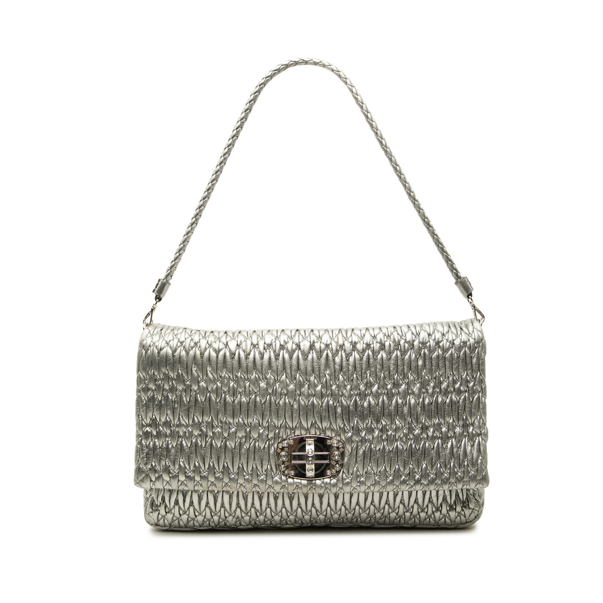 Miu Miu Matelasse Metallic Nappa Crystal Chain Satchel