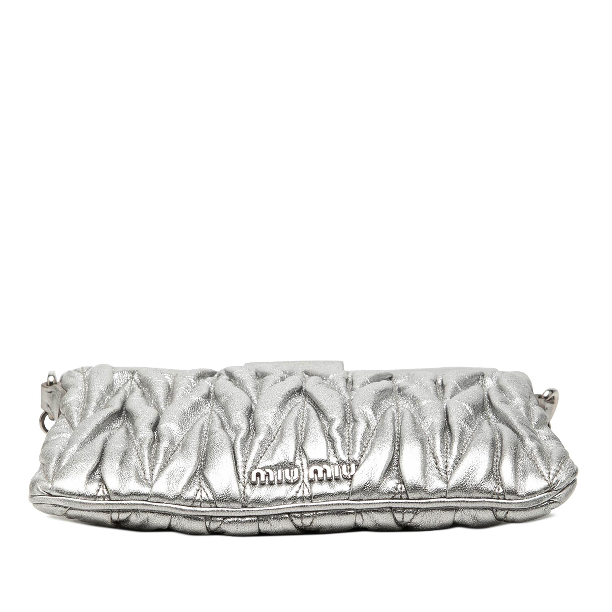 Miu Miu Matelasse Metallic Nappa Frame Clutch with Strap
