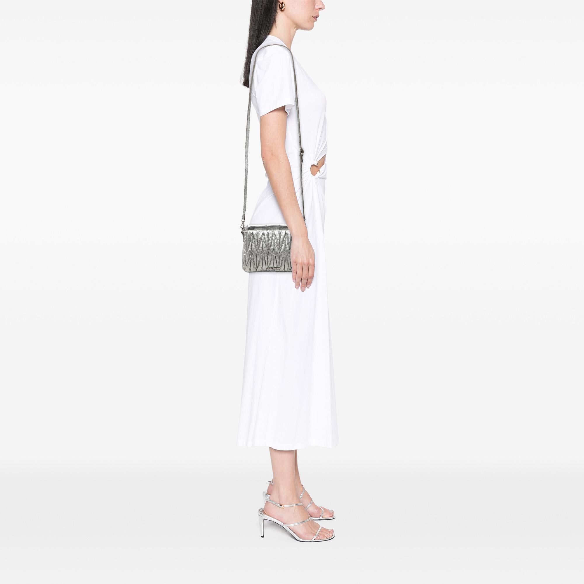 Miu Miu Matelasse Metallic Nappa Frame Clutch with Strap