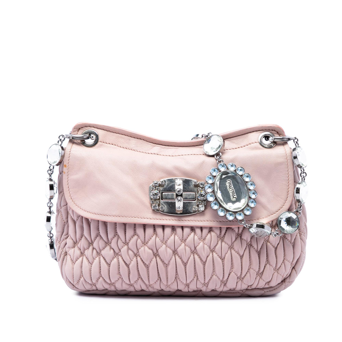 Miu Miu Matelasse Nappa Crystal Chain Crossbody