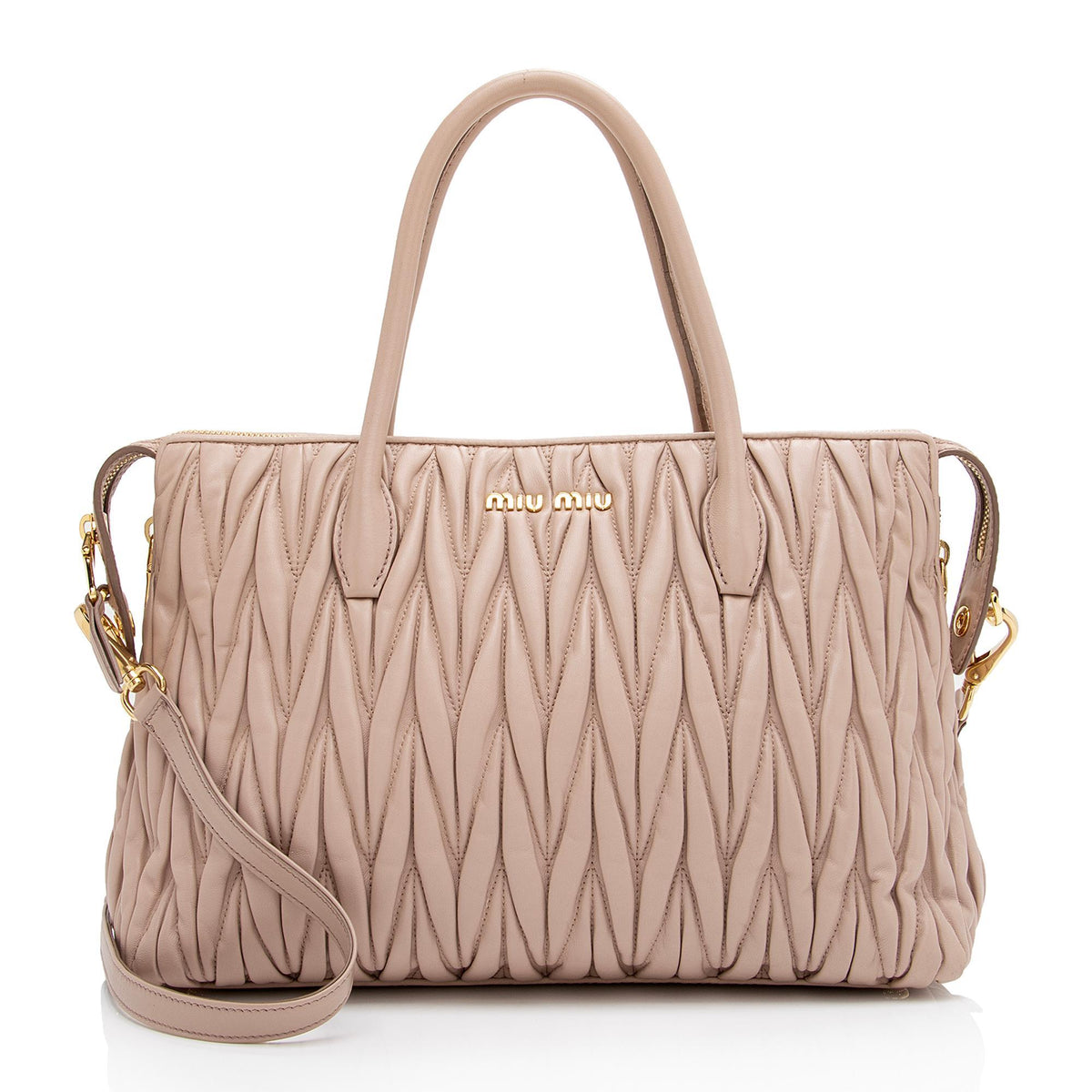 Miu Miu Matelasse Nappa Leather Convertible Medium Tote (SHF-KNlDVn)