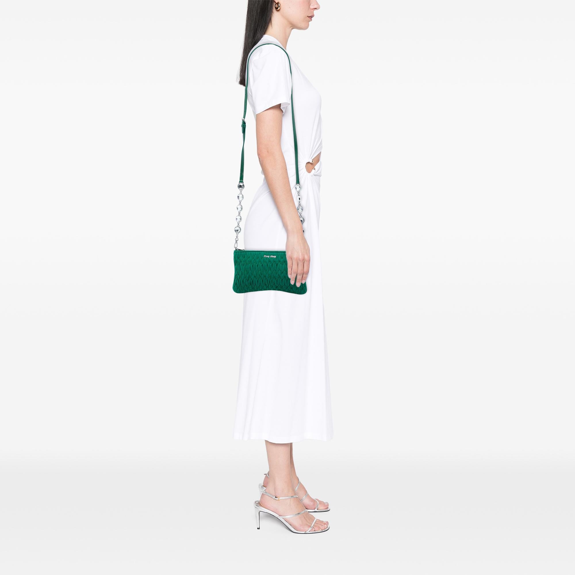 Miu Miu Matelasse Nylon Crystal Chain Crossbody