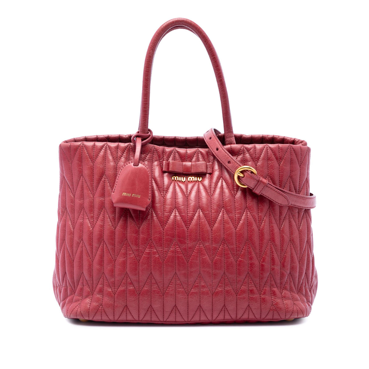 Miu Miu Medium Matelasse Vitello Shine Double Handle Tote