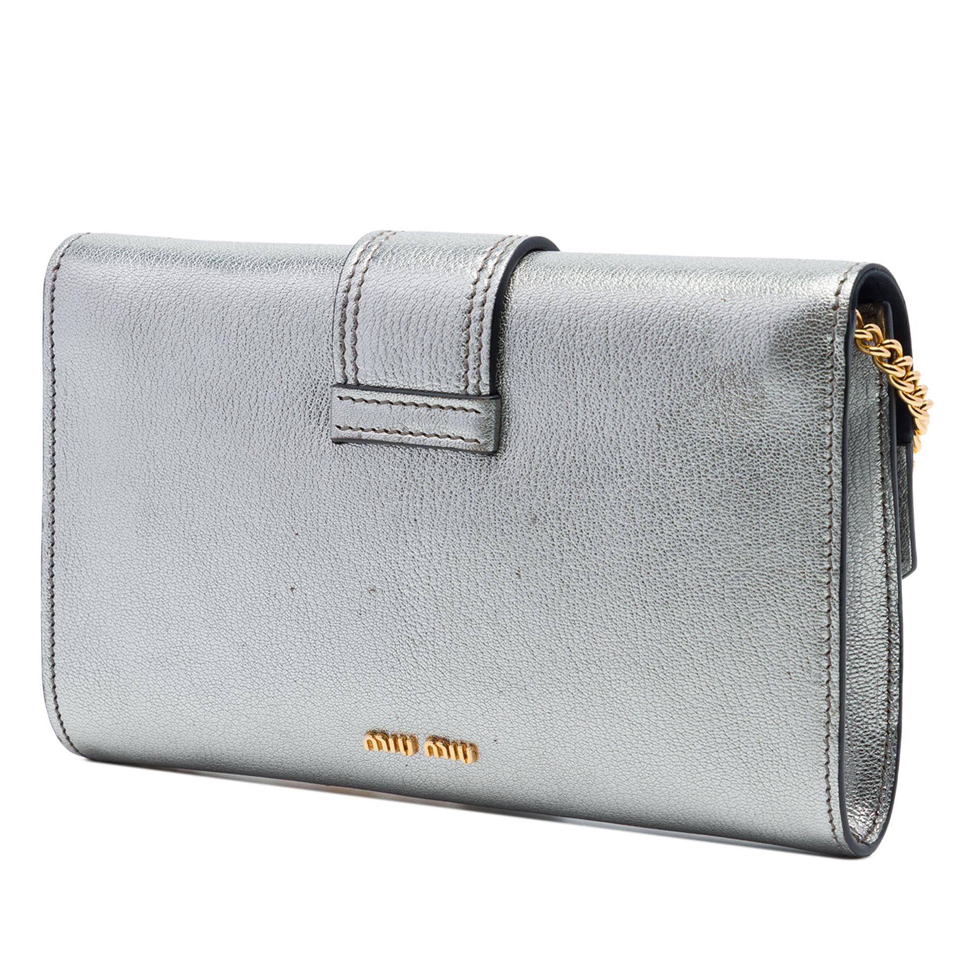 Miu Miu Metallic Goatskin Madras Crystal Embellished Crossbody
