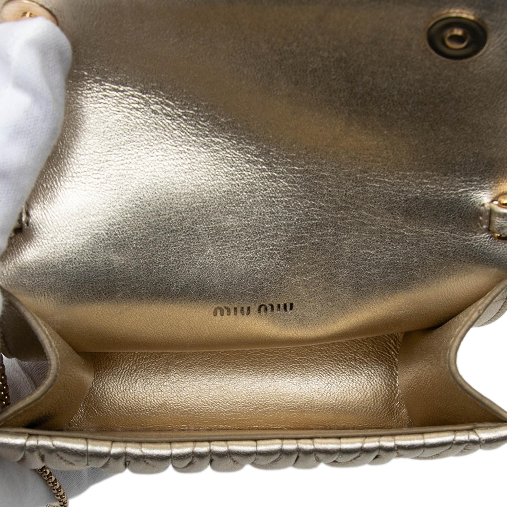 Miu Miu Mini Matelasse Metallic Nappa Crystal Embellished Crossbody