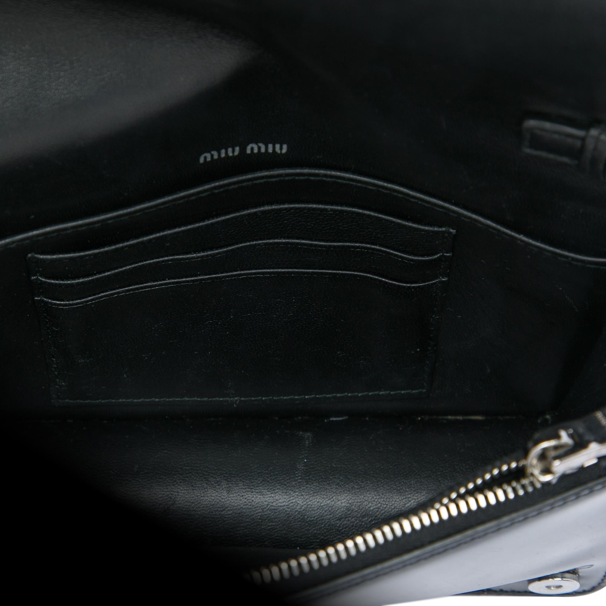 Miu Miu Patent Crystal Embellished Logo Wallet On Chain