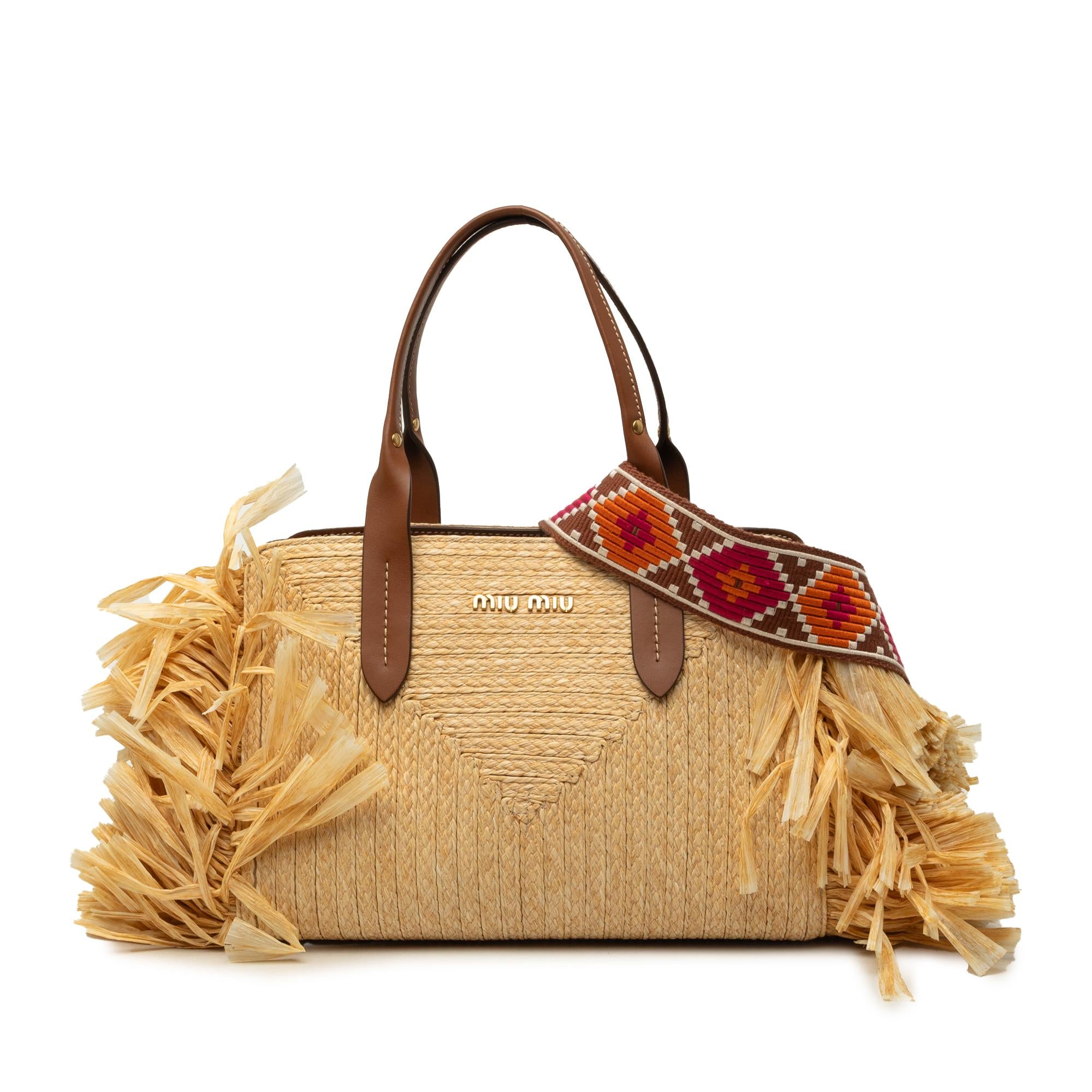 Miu Miu Raffia Straw Fringe Satchel