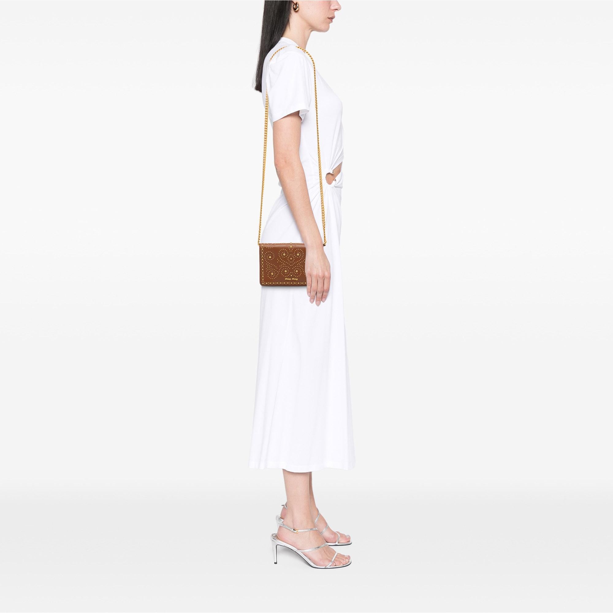 Miu Miu Studded Goatskin Madras Lux Wallet On Chain