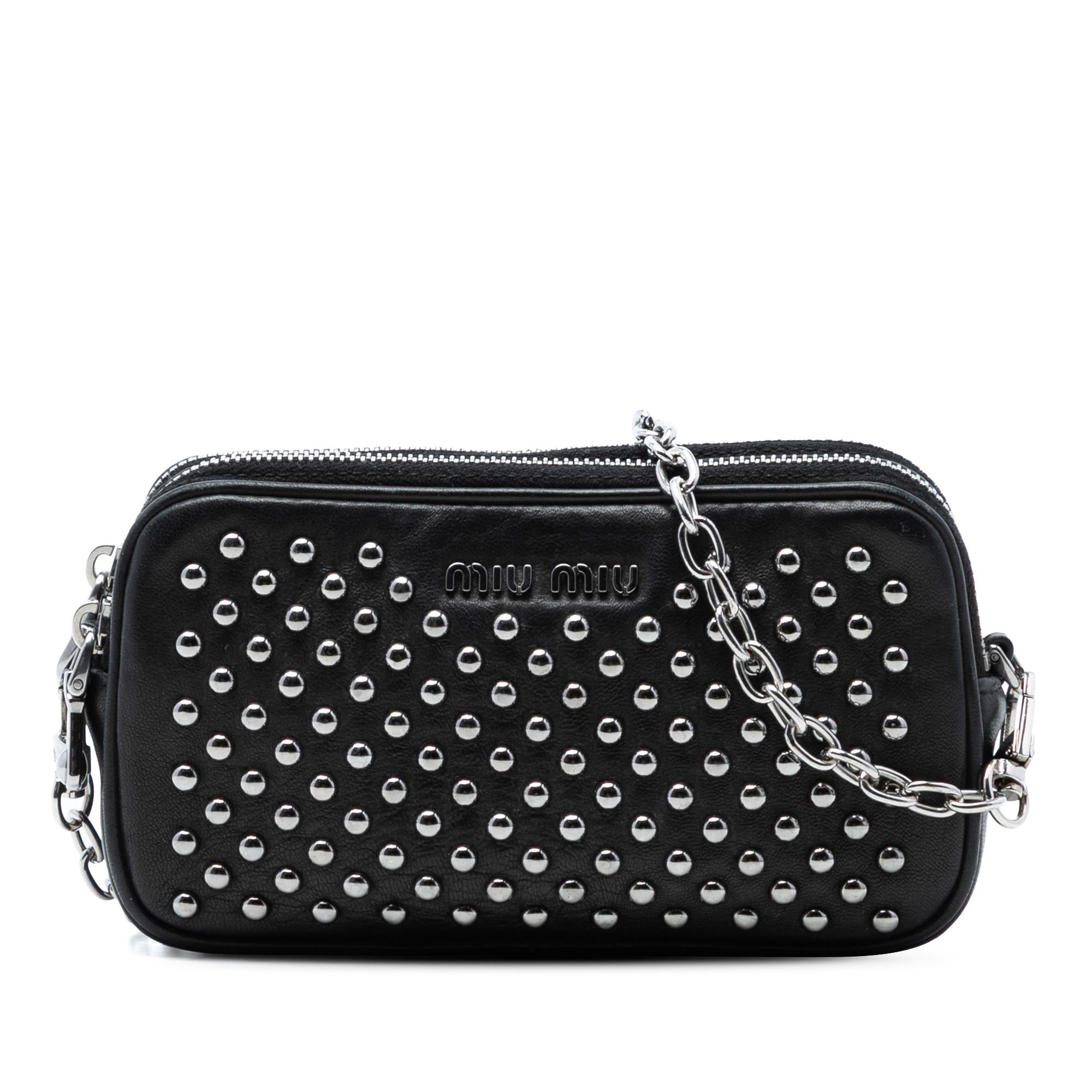Miu Miu Studded Leather Double Zip Crossbody